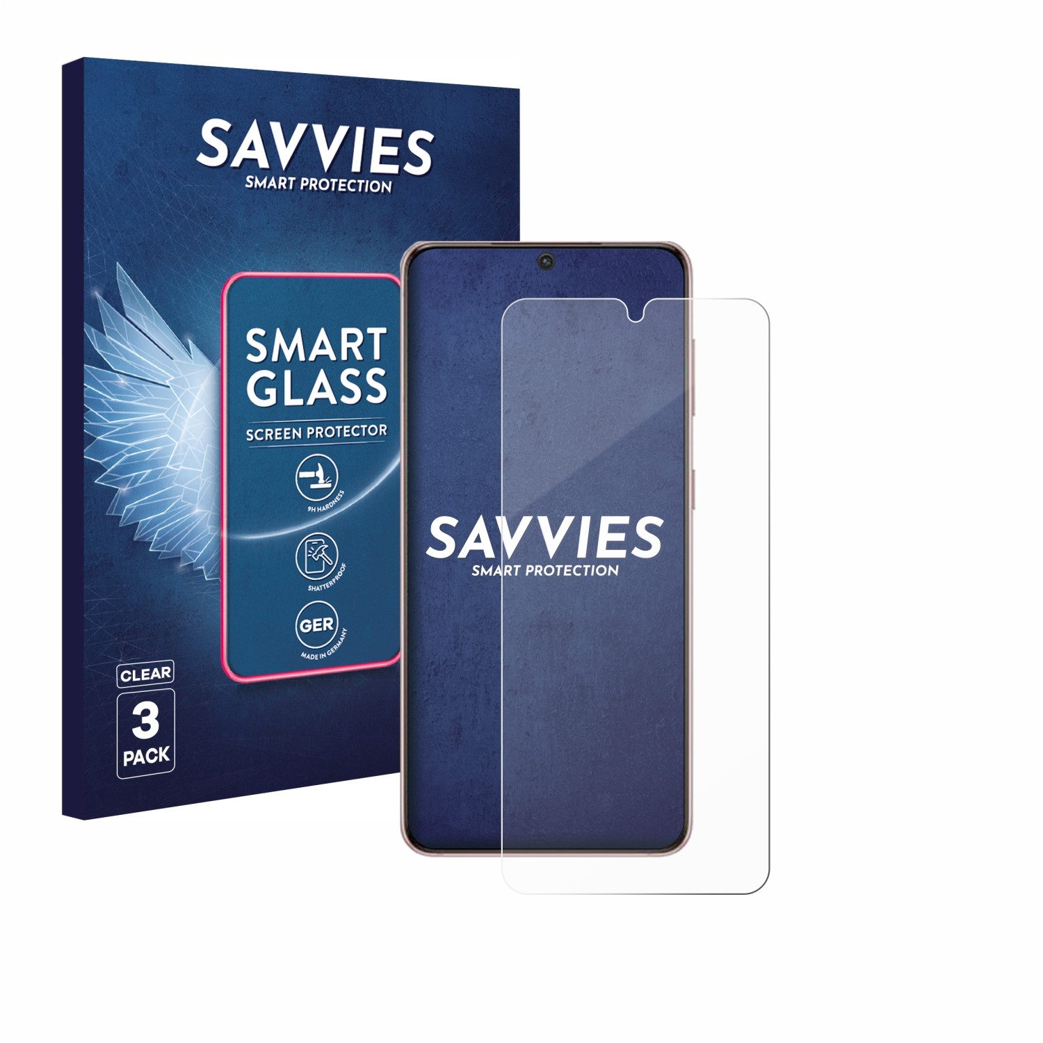Savvies Displayschutzglas Schutzglas Panzer für Samsung Galaxy S21 5G, 3 Stück, Schutzfolie Display Schutz Glas Folie klar