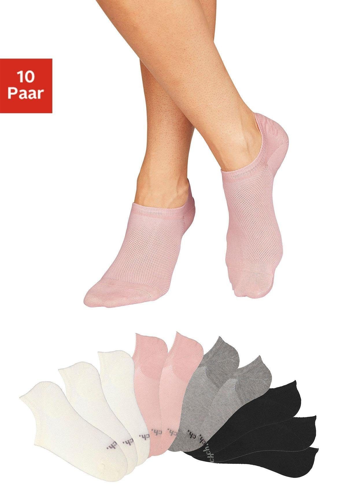 Bench. Sneakersocken Damen Füßlinge, Rutschfest Silikon, Atmungsaktive Kurzsocken (Packung, 10-Paar, No Show) mit Pikeestruktur für Loafer und Sneaker Schuhe