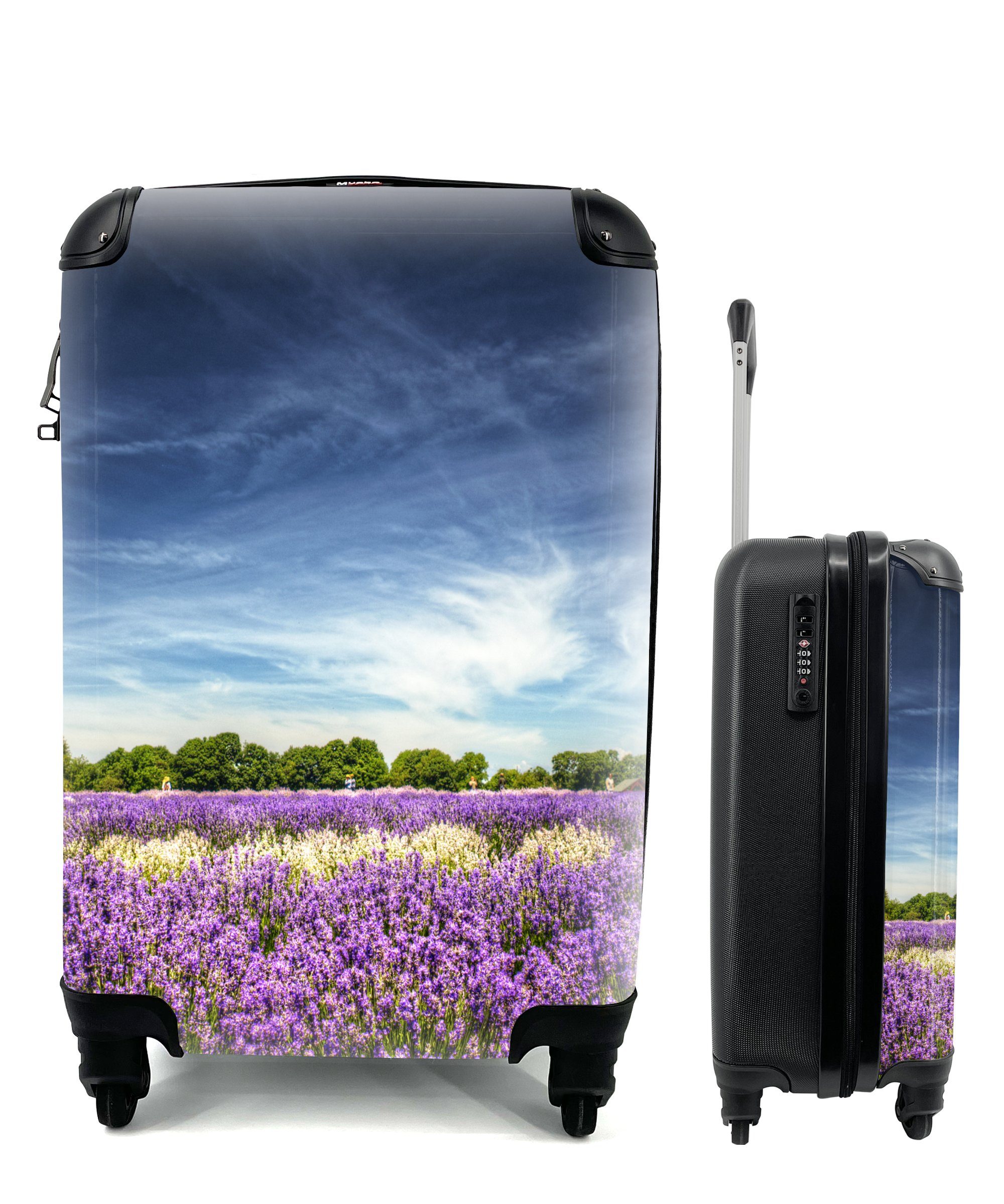 MuchoWow Handgepäckkoffer Lila und weiß blühender Lavendel auf einem Feld, 4 Rollen, Reisetasche mit rollen, Handgepäck für Ferien, Trolley, Reisekoffer | Handgepäck-Koffer