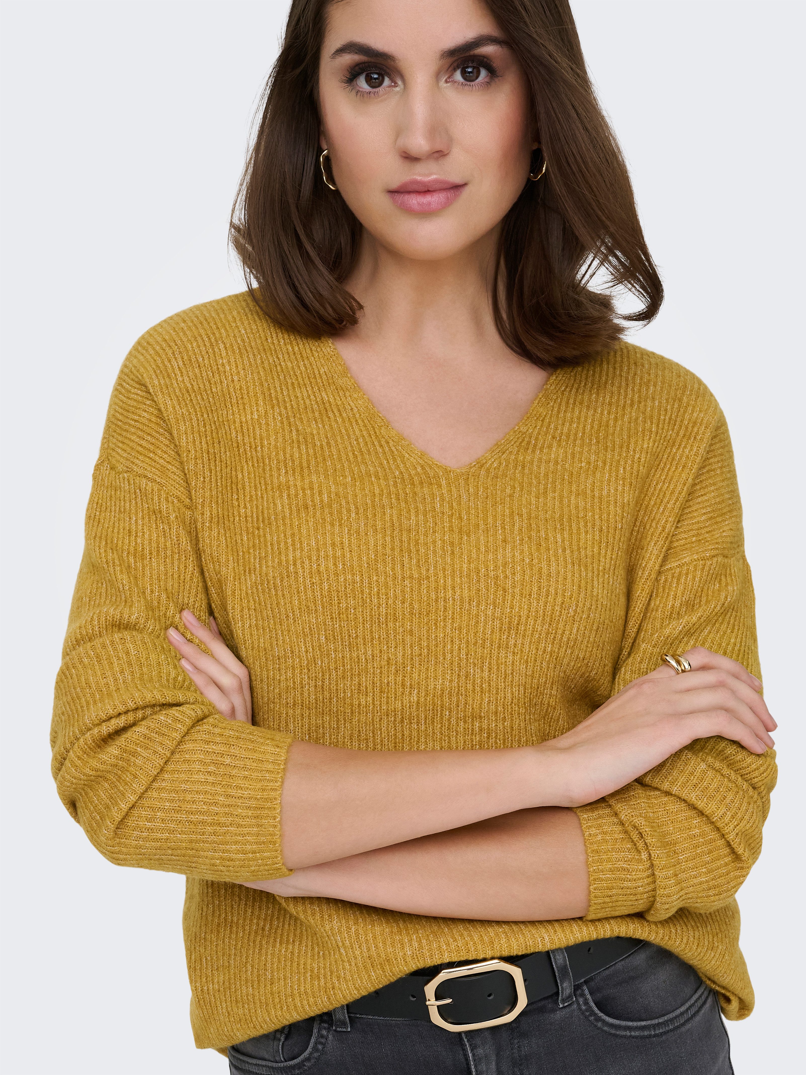 ONLY Strickpullover ONLCAMILLA V-NECK L/S PULLOVER KNT NOOS Materialmix, regular fit