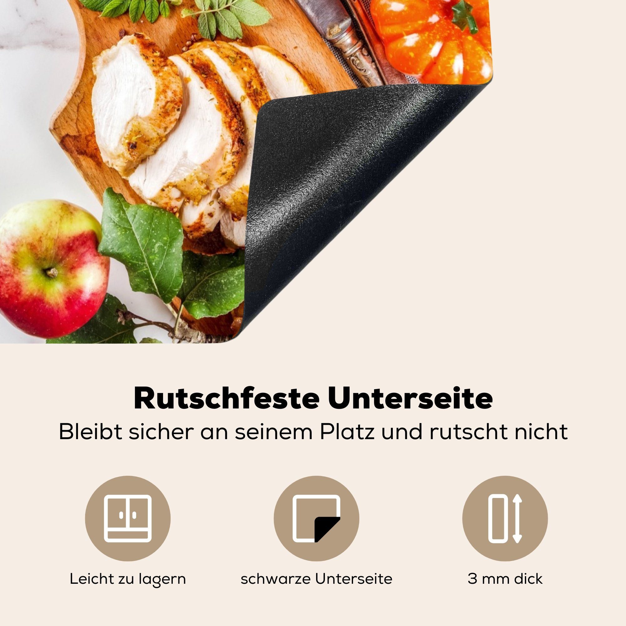 Kräuter, Ceranfeldabdeckung (1 - Herdblende-/Abdeckplatte Fleisch Vinyl, Küche Induktionsschutz, tlg), - 57x51 cm, Induktionskochfeld, Gemüse - MuchoWow