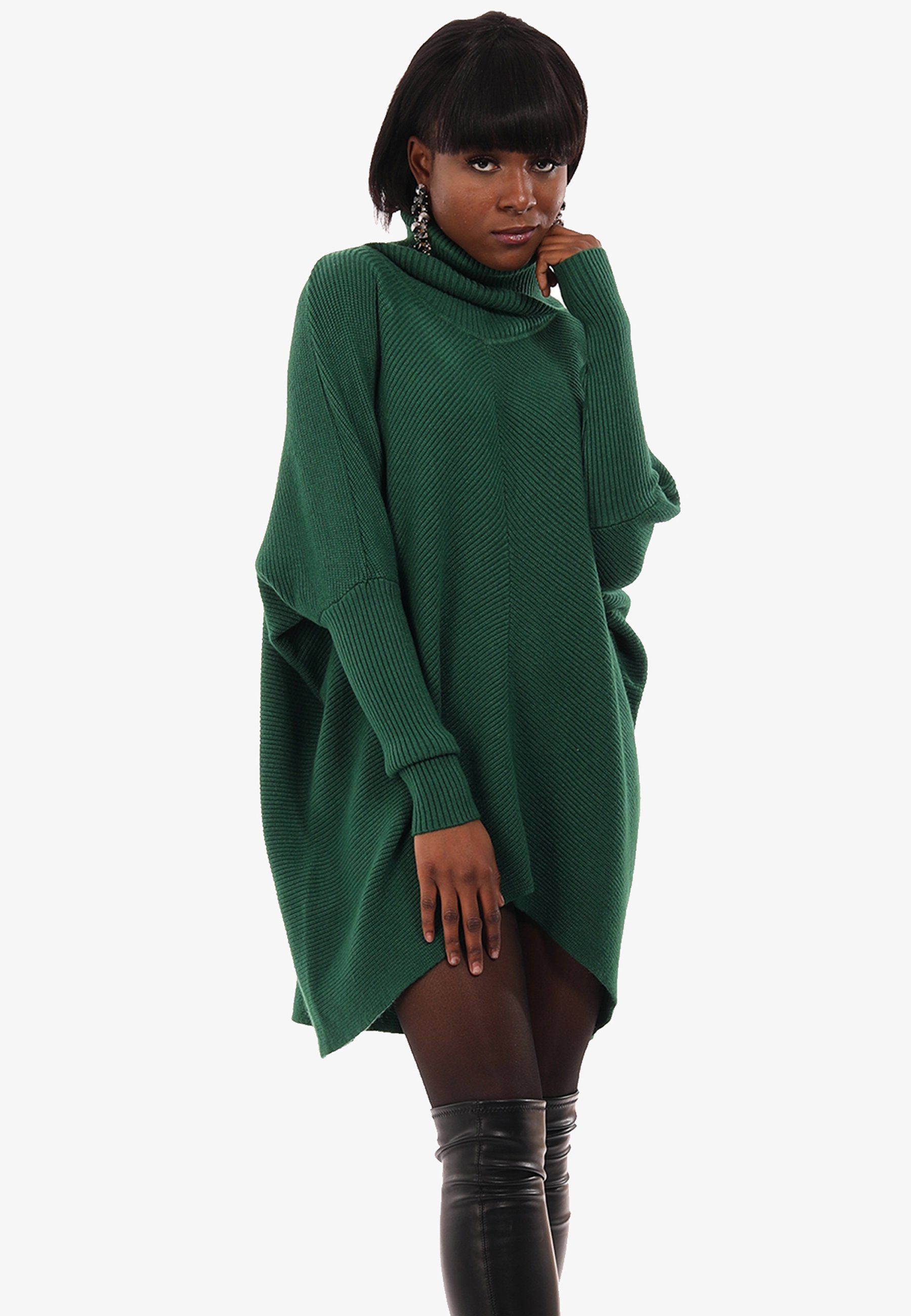 YC Fashion & Style Longpullover Strickpullover asymmetrisch Plus Size mit Rollkragen (1-tlg) in Unifarbe, mit überschnittenen Schultern dunkelgrün