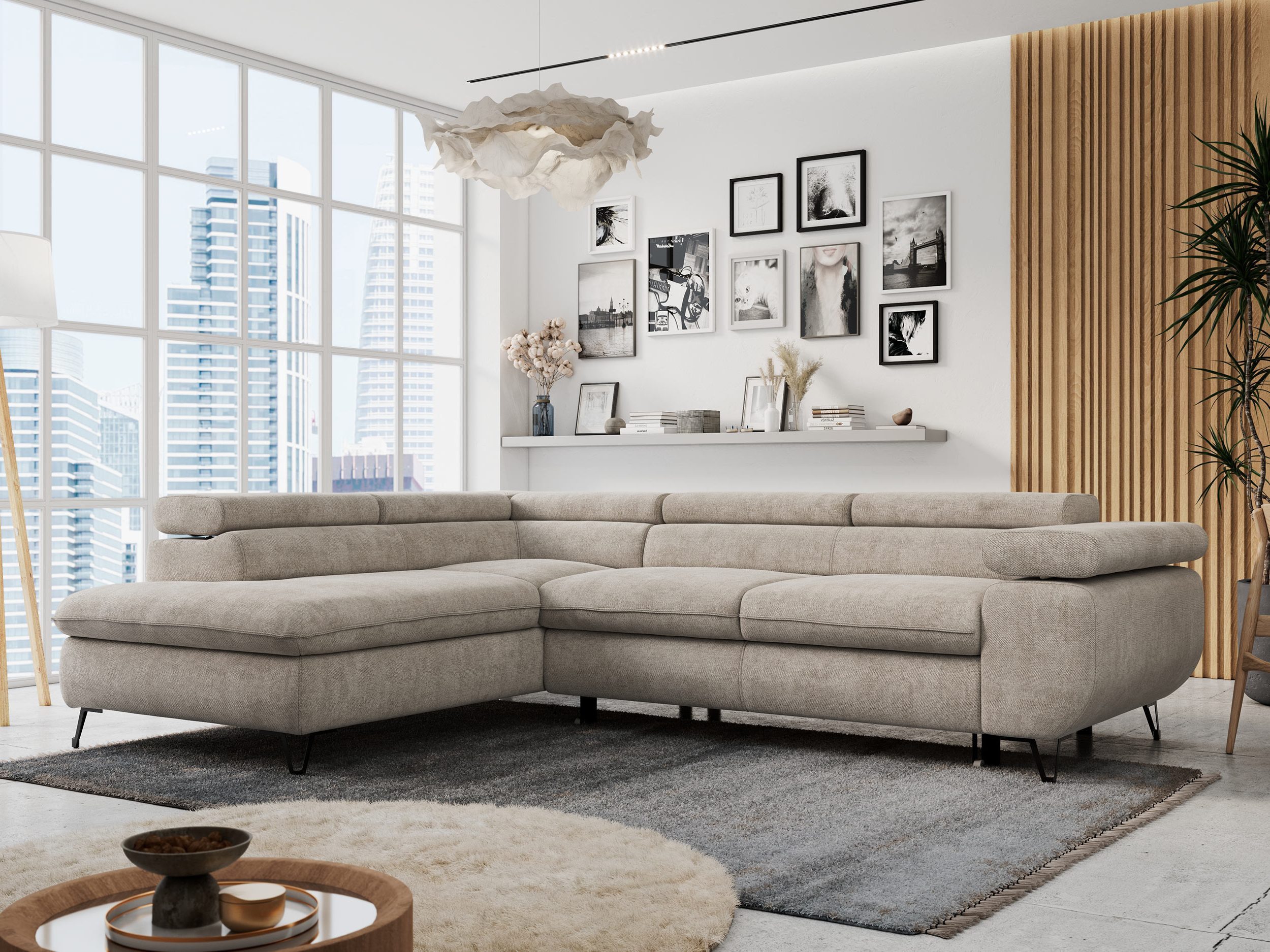 MKS MÖBEL Ecksofa PETER L, Set, Ecksofa L-form, HR35-Schaum, Wellenfederkern, Bettfunktion, Einstellbare Kopfstützen, Bettkasten