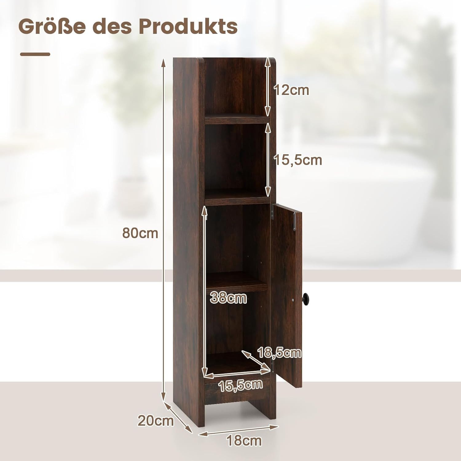 KOMFOTTEU Badregal Badezimmerschrank, Badschrank mit 3-stufig verstellbarem Regal – Bild 3 von 5