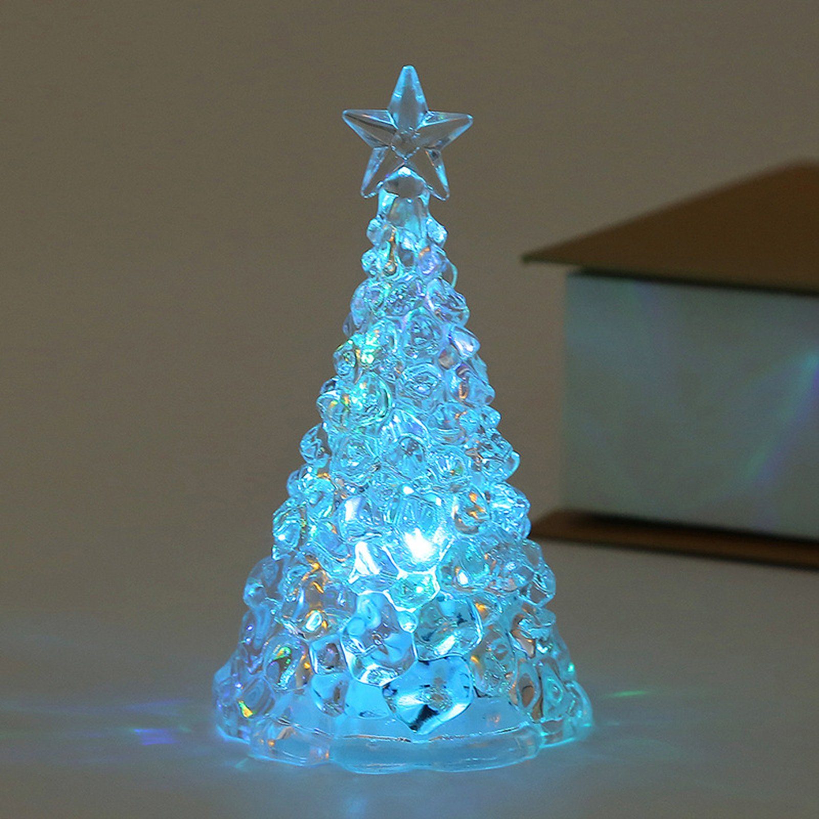 Rutaqian LED Nachtlicht 4 Stück Weihnachtsbaum Nachtlicht Heiligabend Geschenk LED Kerzenlicht, Weihnachtsdekorationen Desktop Ornament Kristall Nachtlicht Blau