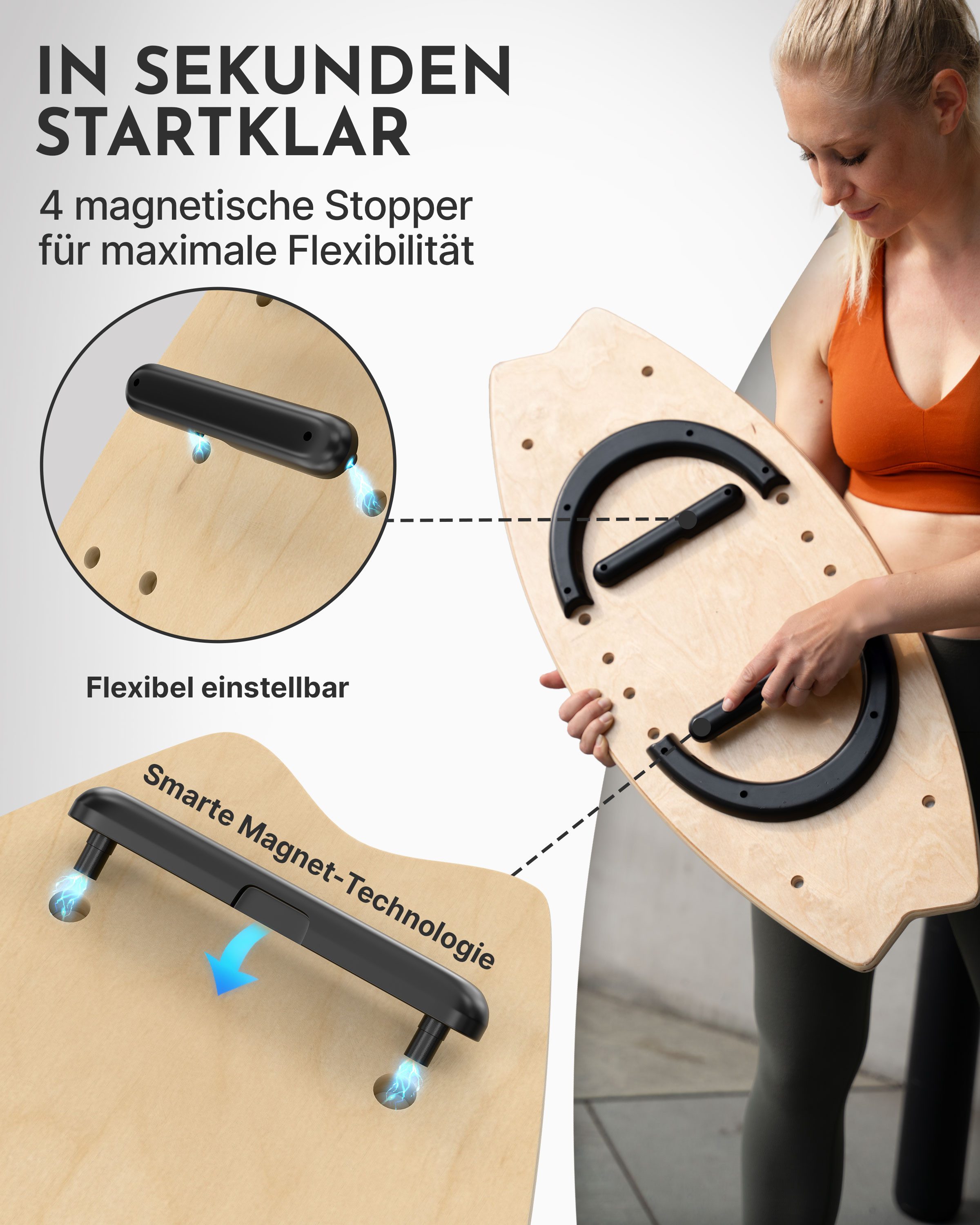 NEOLYMP Balanceboard Balance Board Holz – Gleichgewichtstrainer für Erwachsene & Kinder, Wackelbrett rutschfest & bis 210 kg belastbar – 7 Schwierigkeitsstufen