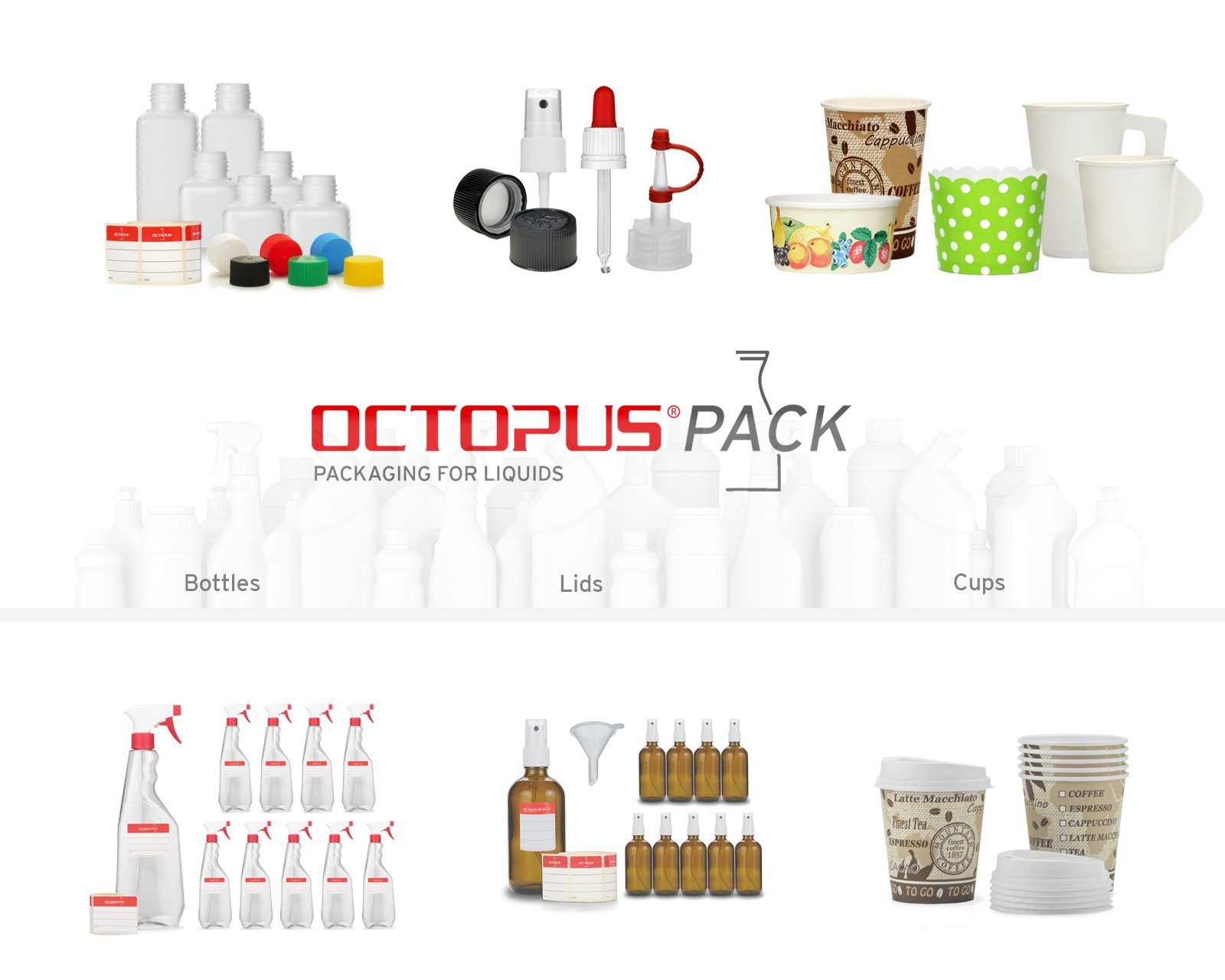OCTOPUS Kanister Flaschenset für Alkoholtinten, 10x LDPE, 1x m. 50ml HDPE 10ml Zerstäub