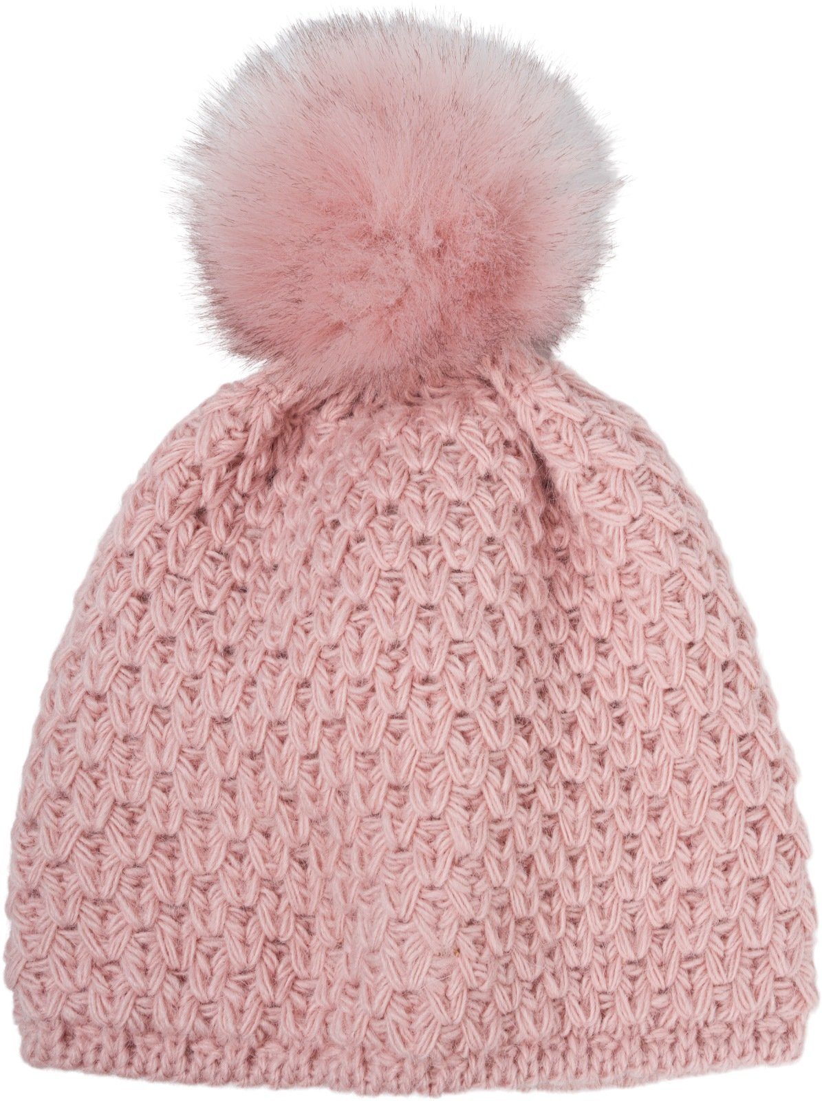 styleBREAKER Bommelmütze Kinder Bommelmütze V-Muster Gehäkelt (1-St)