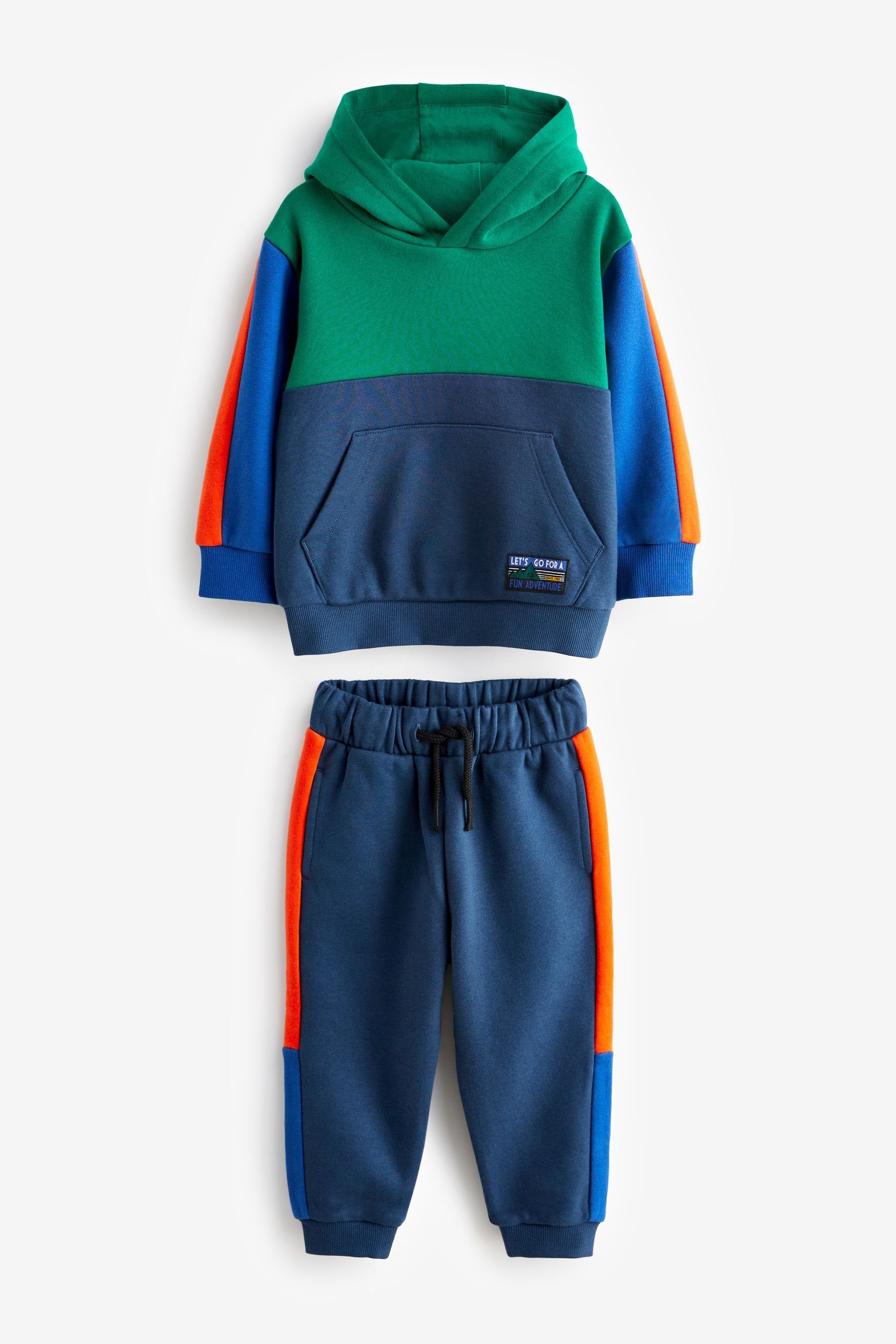 und Next Jogginghose (2-tlg) Sweatanzug Blue/Green Blockfarben-Kapuzensweatshirt