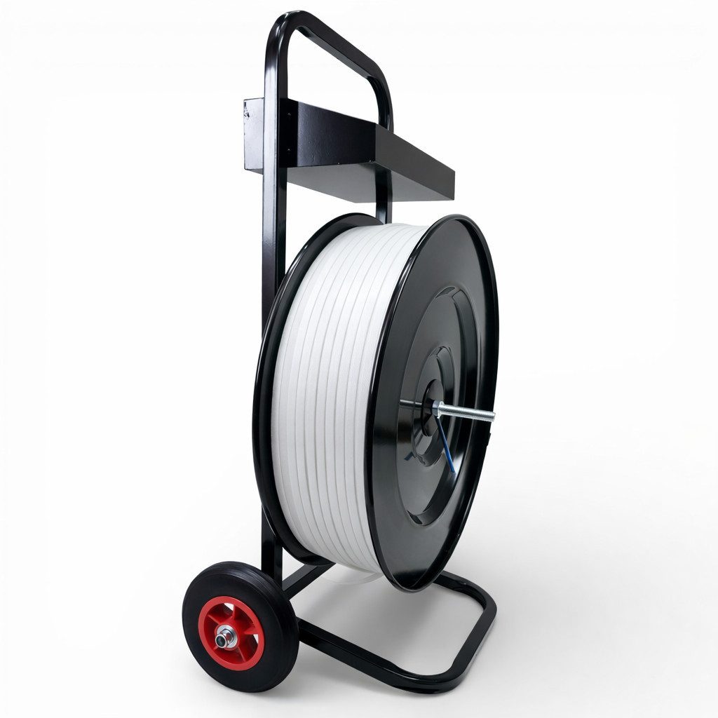 DeTec. Rollwagen Abrollwagen + PP Umreifungsband 12mm 2300m Rolle 160kg 406mm Kern, Abroller für Paletten & Kartons PP Kunststoffband mit Bandabroller