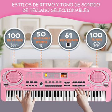 Cbei Digitalpiano Keyboard Digitalpiano Kinder-Keyboard mit 61 Tasten und Mikrofon (Mit Tastatur 61 Tasten+1 x Adapter (EU)+1 x USB-Kabel+1 x Mikrofon, mit 6 Demo-Liedern in Englisch), 16 Klangfarben, 10 Rhythmen, 8 Percussion-Instrumenten, 2 Lernfunktion
