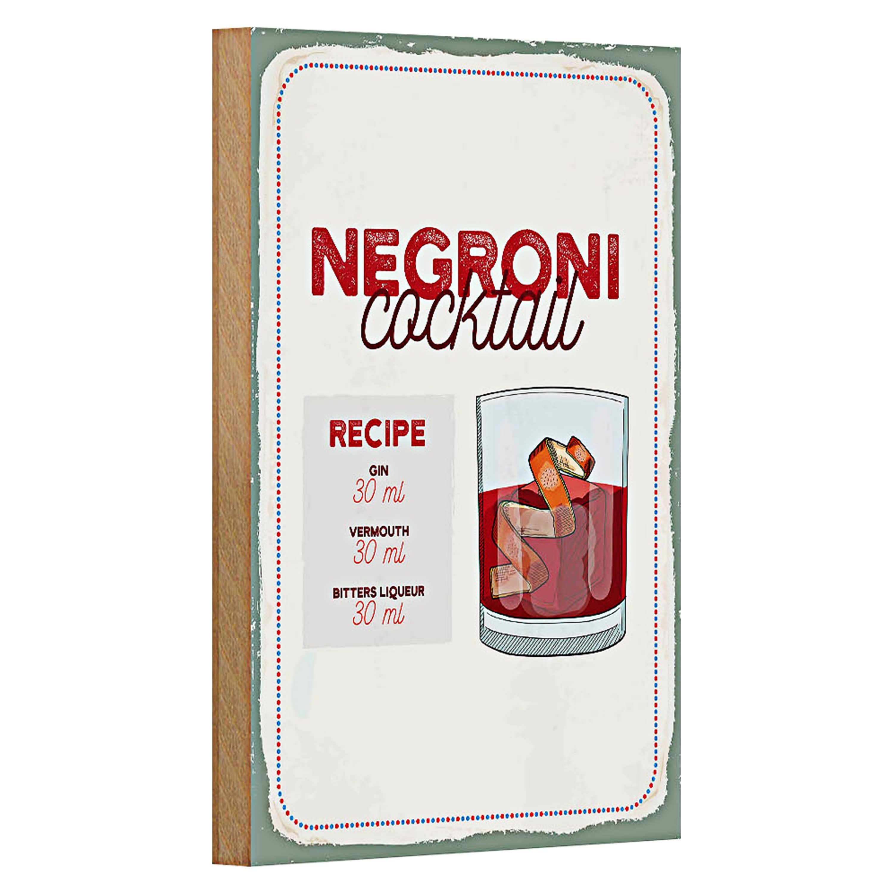 Roomando Holzbild Rezept Negron Cocktail Recipe GIN 12x18cm