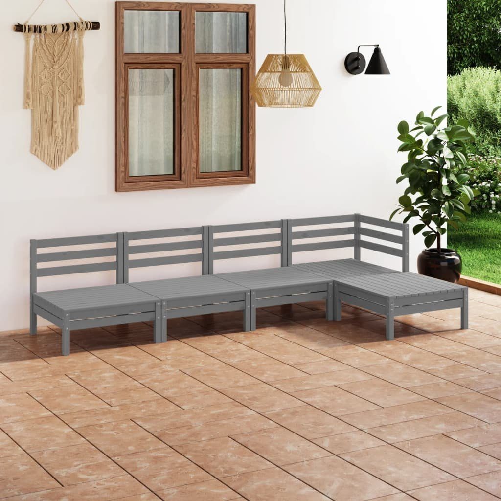 vidaXL Gartenlounge-Set 5-tlg. Garten-Lounge-Set Massivholz Kiefer Grau, (1-tlg)