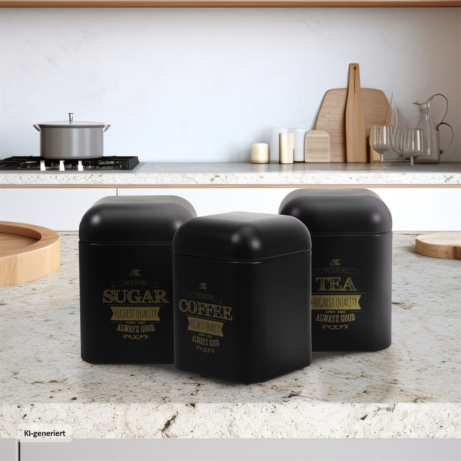 Neuetischkultur Vorratsdose Vorratsdosen 3er-Set eckig schwarz, Eisen, (Set, 3-tlg., 3 Vorratsdosen), Metall Kaffeedose Teedose Zuckerdose – Bild 2 von 2