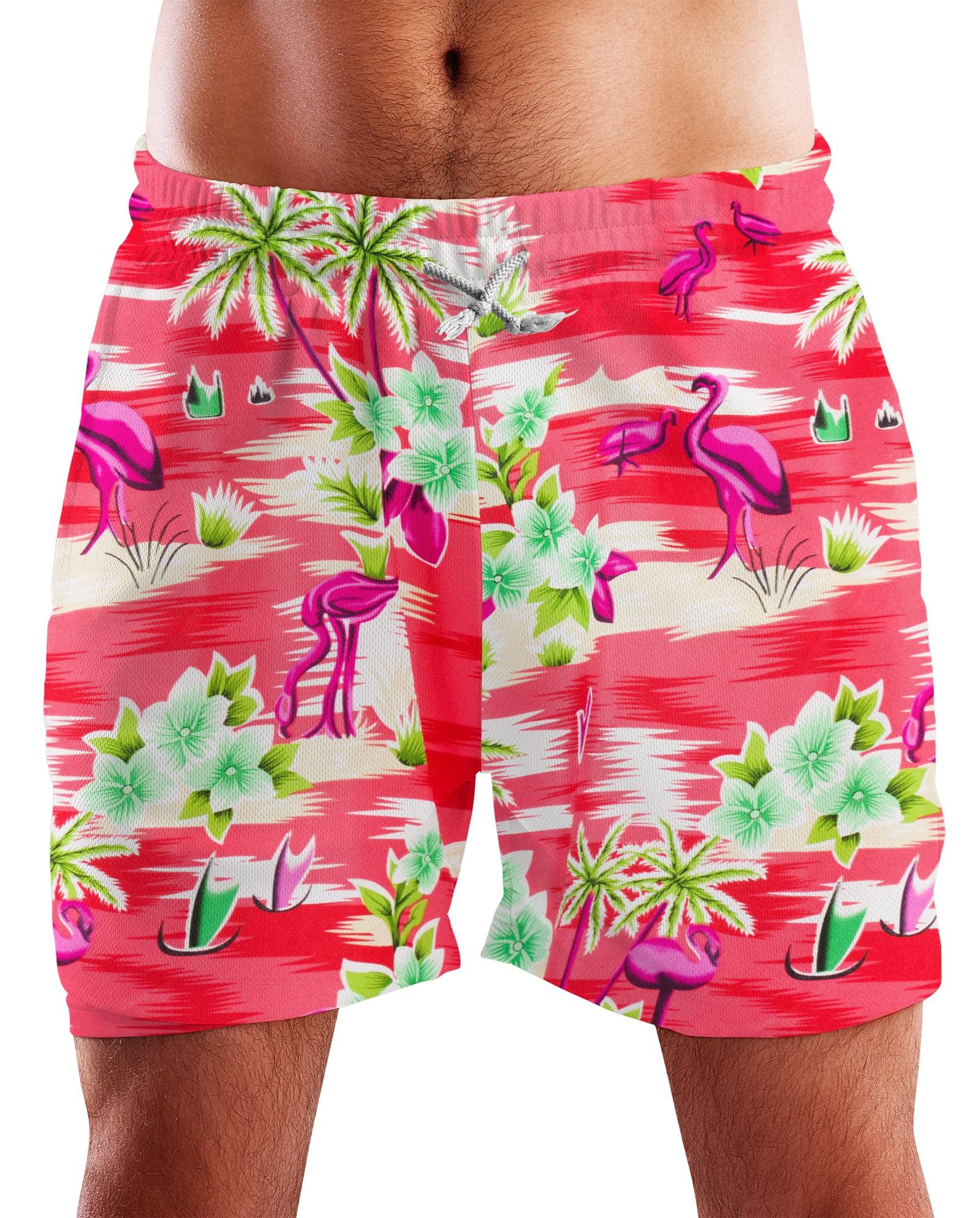 King Kameha Badeshorts Flamingos Funky Hawaii Bade-Shorts Mesh-Einsatz Verschluss Kordelzug Mit integriertem Mesh-Innenslip für extra Komfort