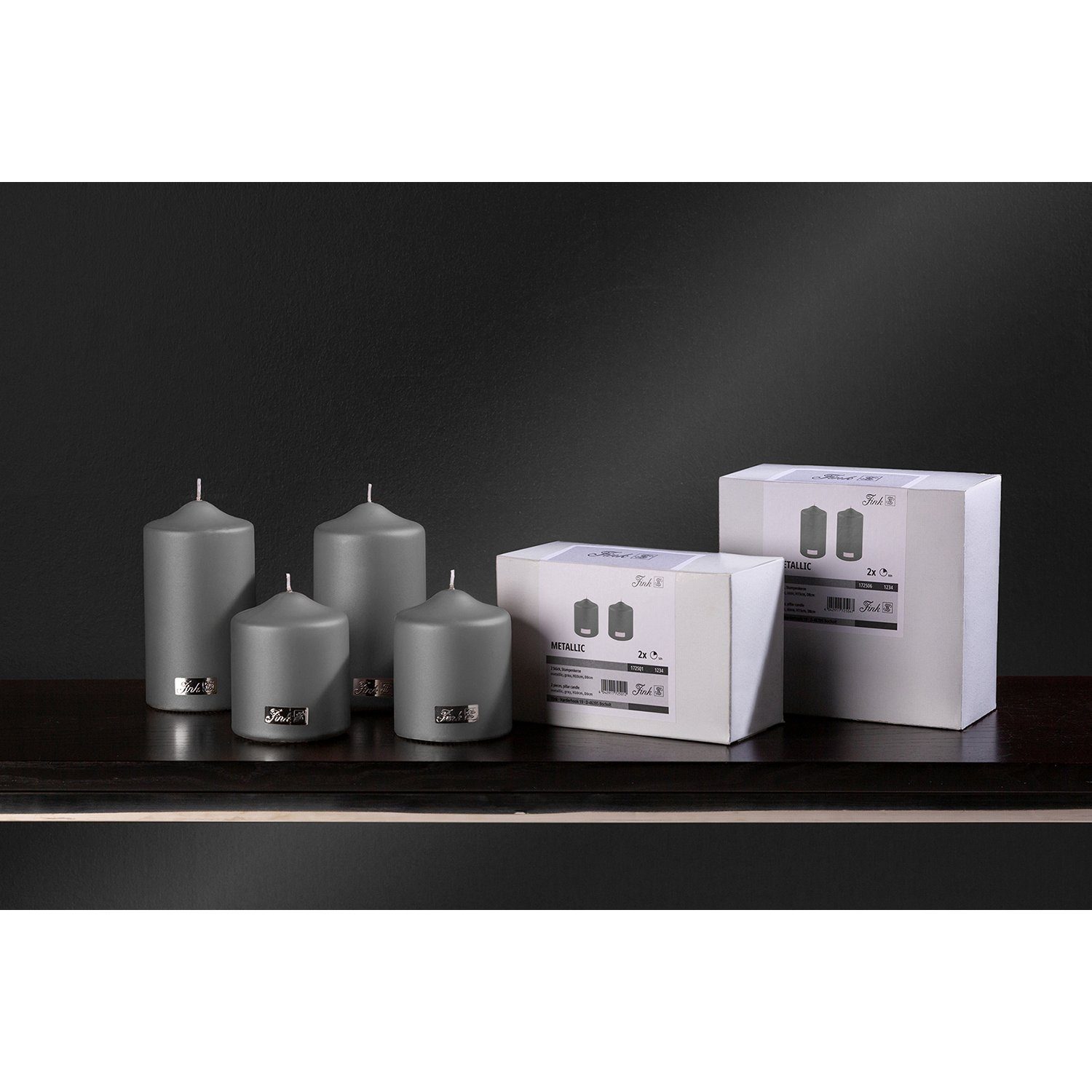 Fink Stumpenkerze CANDLE 2er Set Stumpenkerzen - grau - Paraffin - H. 15cm x B. 8cm (1-tlg., Dicke Kerzen - Großkerzen), Säulenkerzen Blockkerzen Zylinderkerzen - Elegante Standkerzen