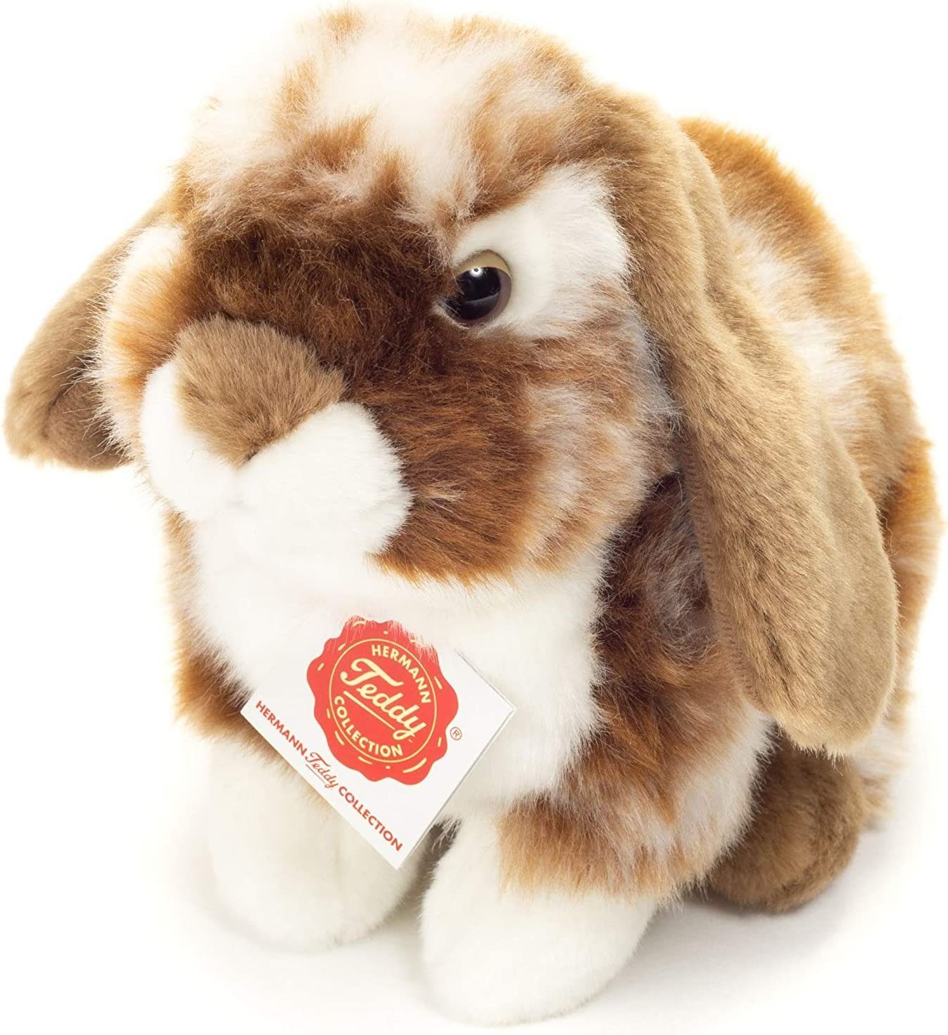 Teddy Hermann® Kuscheltier Hase sitzend dunkelbraun/weiß 20 cm, zum Teil aus recyceltem Material