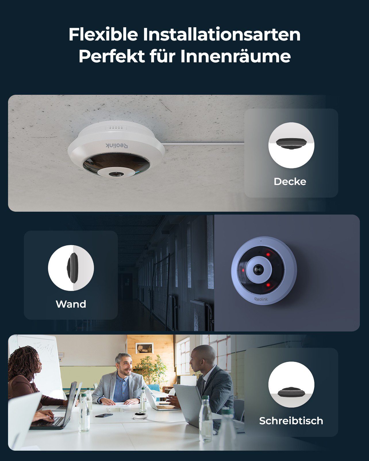 Reolink Überwachungskamera 6MP 360° Panorama PoE Fisheye-Kamera (Innenbereich, 3K,Bewegungserkennung,Personenerkennung,2-Wege-Audio)