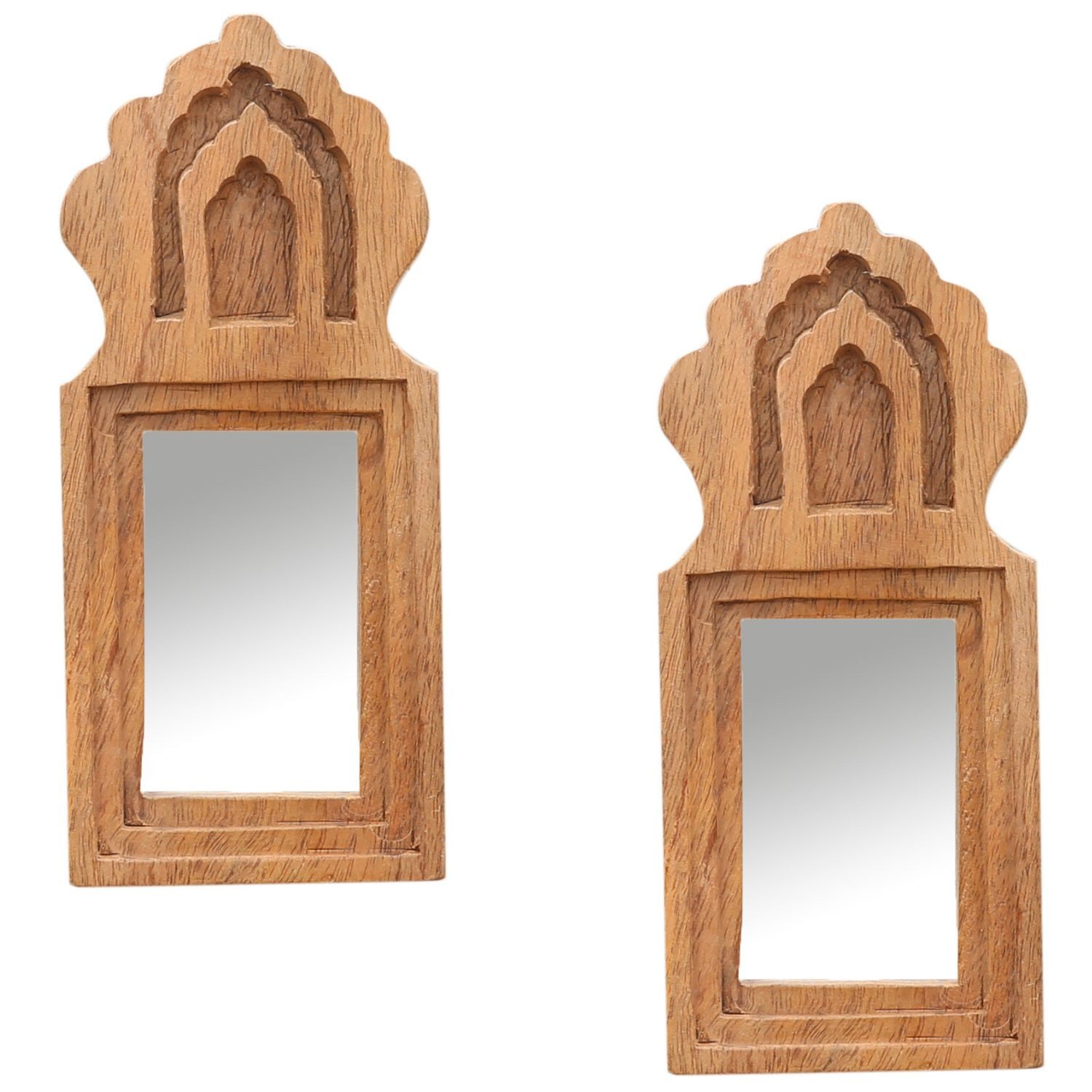 Marrakesch Orient & Mediterran Interior Schminkspiegel 2er Set Boho Wandspiegel Mukana handgefertigt aus Naturholz 22 cm (2-St), Handarbeit