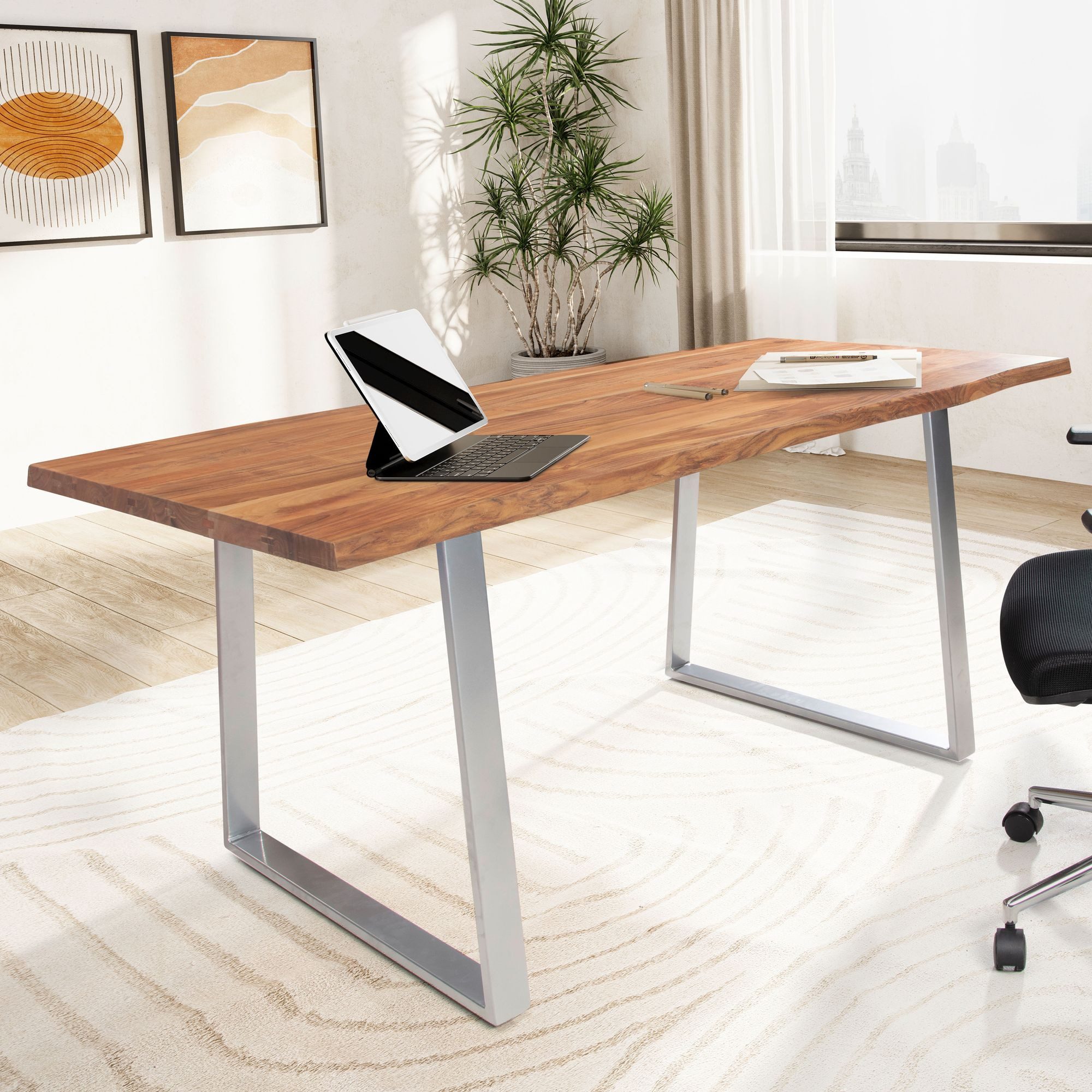 FINEBUY Schreibtisch FB68339 (Baumkante Modern, 140x80x76 günstig online kaufen