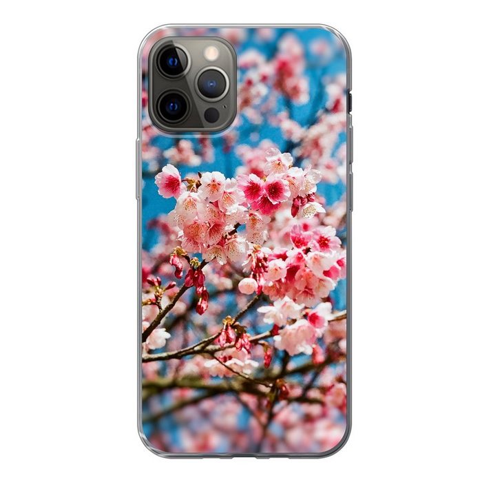 MuchoWow Handyhülle Frühling - Sakura - Rosa Handyhülle Apple iPhone 12 Pro Smartphone-Bumper Print Handy