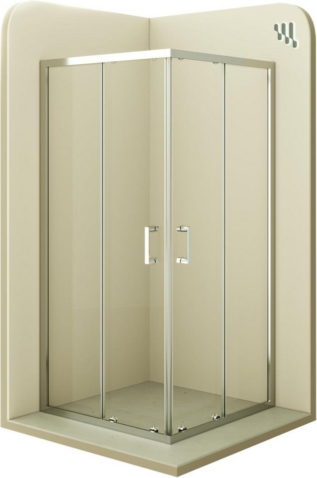 i-flair Eckdusche Schiebetür Duschkabine DIANA aus durchsichtigem 6 mm ESG, BxT: 80x80 cm, Einscheibensicherheitsglas, ohne Duschtasse, mit hochwertigen Aluminiumprofilen in silber, ebenerdiger Einbau möglich, mit Schiebetüren