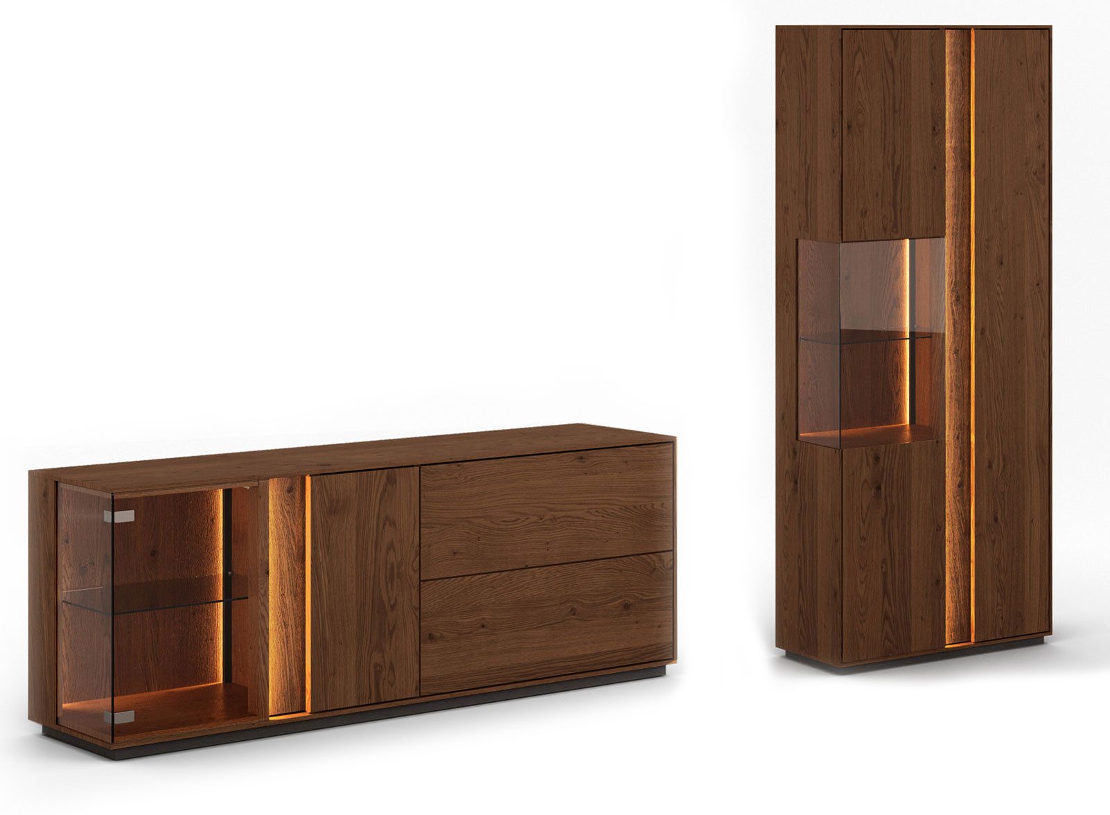 Feldmann-Wohnen Wohnwand Collodi, (mit Türen, mit Einlegeböden, mit Klapptüren, 2-St., Massivholz, geölte Oberfläche), 2-teilig Wildeiche Tabak Sideboard 165cm