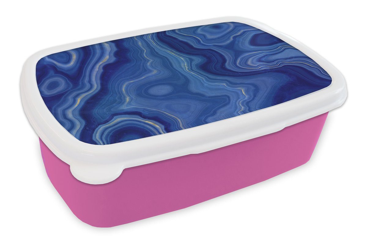 MuchoWow Lunchbox Blau - Achat - Steine, Kunststoff, (2-tlg), Brotbox für Erwachsene, Brotdose Kinder, Snackbox, Mädchen, Kunststoff rosa