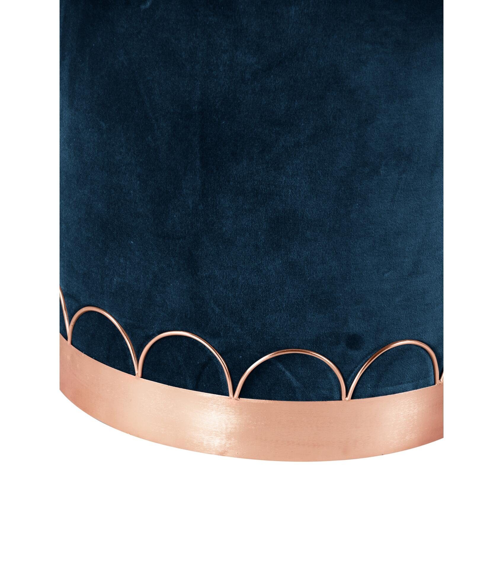 carla&marge Sitzhocker Ibsalba Blue Samt (100 goldfarbenem % Pacific Baumwolle) Bezug Fußring, cm), (Pouf aus in 34x43 Petrol mit superweicher