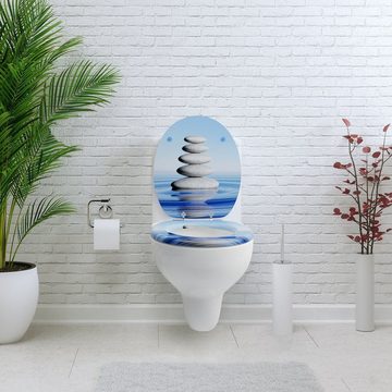 Sanfino WC-Sitz "Cairn" Premium Toilettendeckel mit Absenkautomatik aus Holz, mit schönem Stein-Motiv, hohem Sitzkomfort, einfache Montage