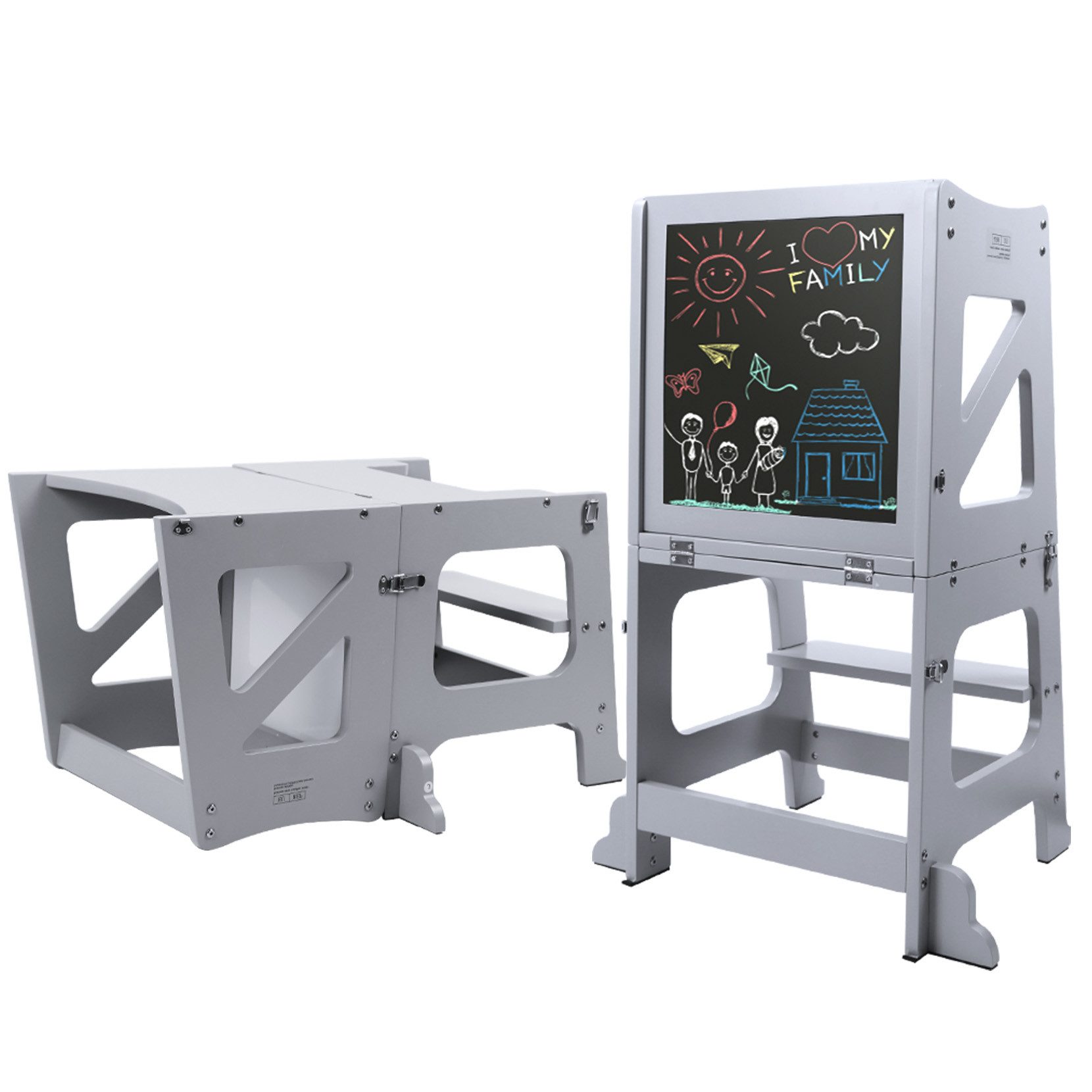 OUNUO Kinderstuhl Klappbarer Tritthocker Lernturm mit Zeichenbrett, für Kin günstig online kaufen