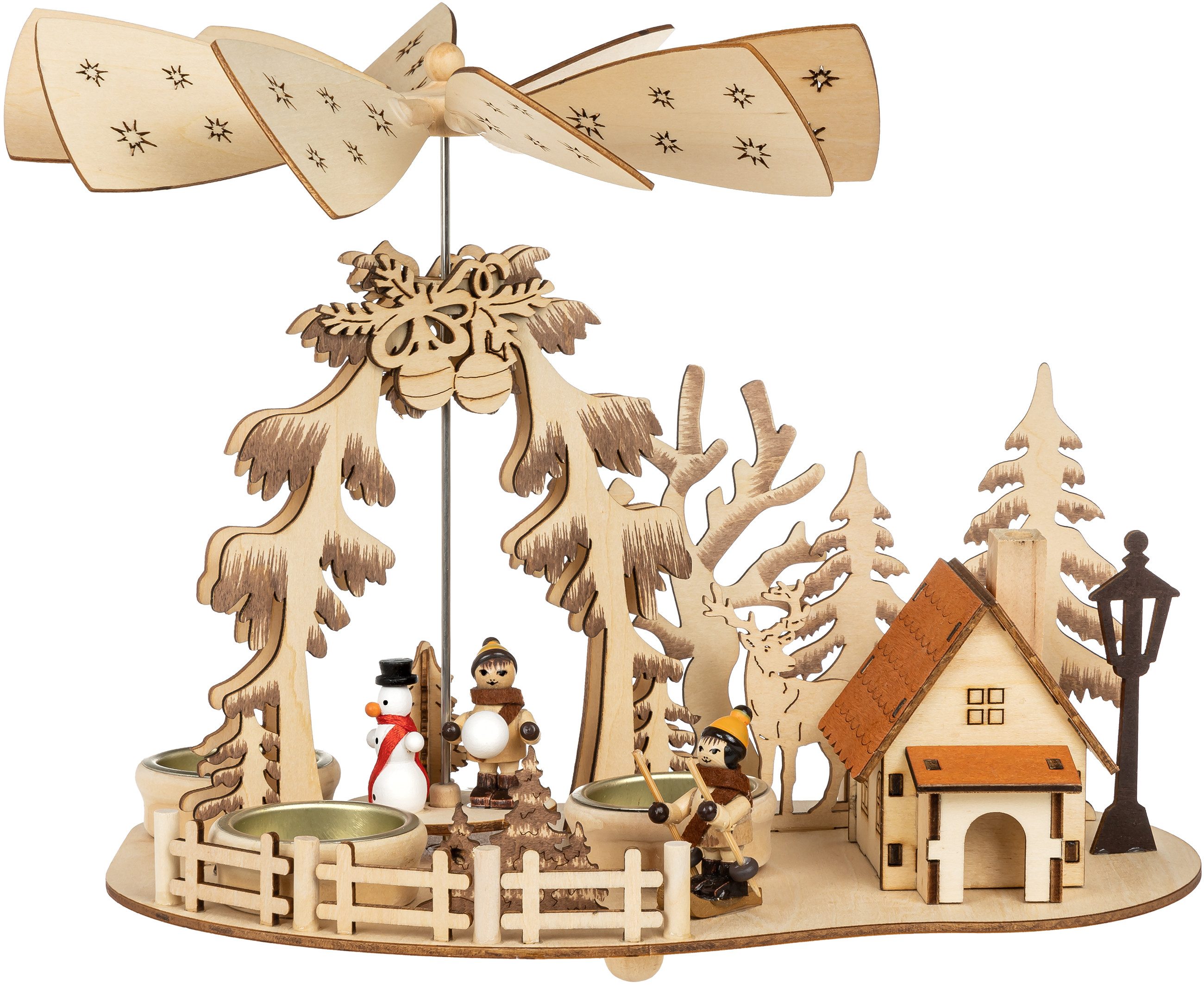 SIKORA Weihnachtspyramide P35e 2-in-1 Pyramide Räuchermännchen mit rauchender Hütte H:23cm