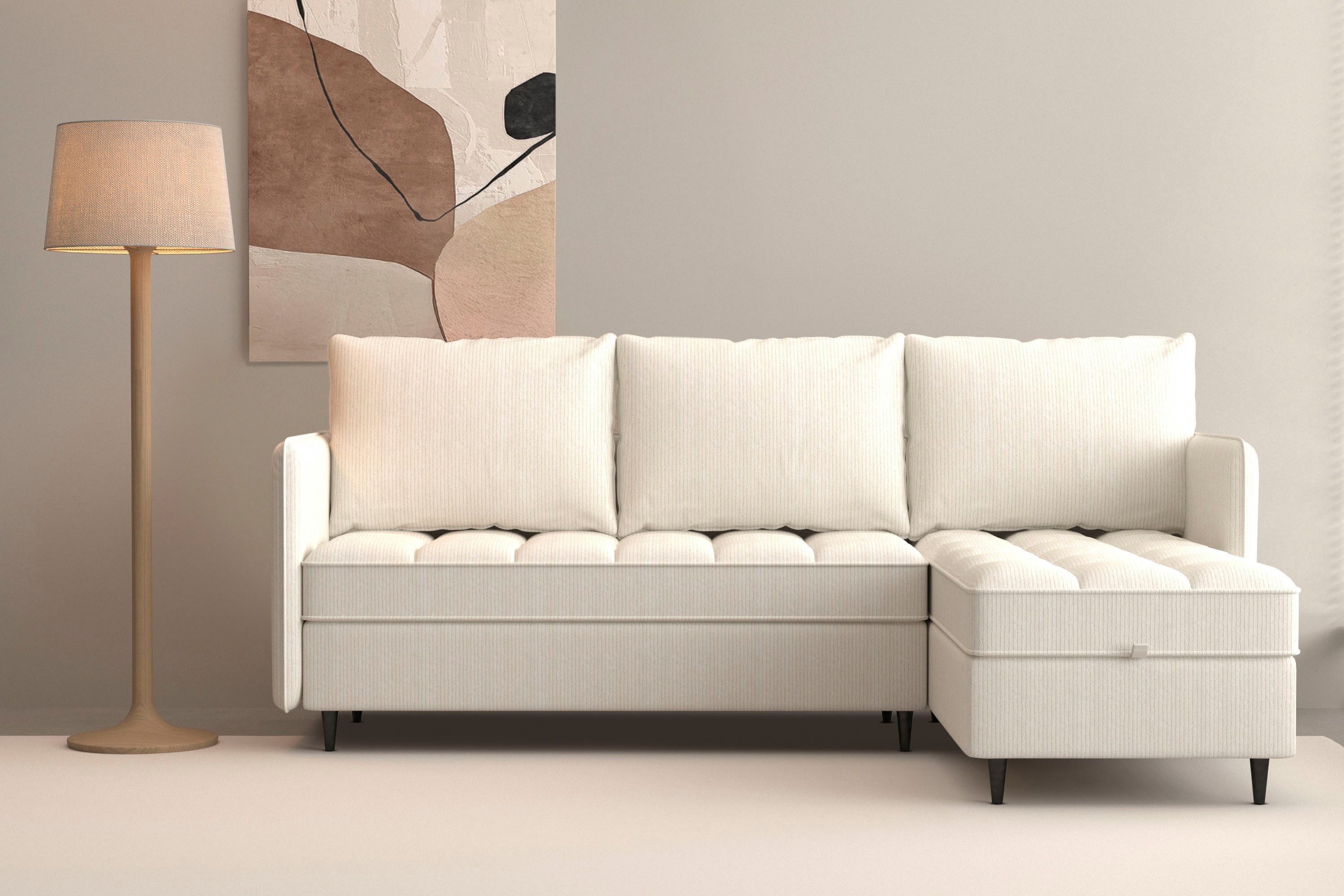 Dorel Home Ecksofa LINDHUS, L-Form, verschiedene Stellvarianten, Loungesofa, Schlaf-Liege, Modulsofa, Recamiere, großer Bettkasten, Cord, Chenille