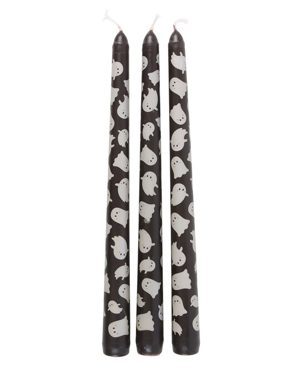 Horror-Shop Свічник Schwarze Spitzkerzen mit Geister Motiv 3er Set