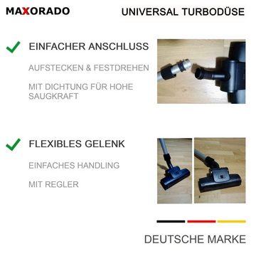 Maxorado Turbodüse Staubsauger Turbodüse Universal für Bosch Siemens Kärcher Turbobürste, Zubehör für Bodenstaubsauger, Haushaltsstaubsuager, Industriestaubsauger, (1-tlg), Drehende Turbowalze, 2 Räder, 2 Laufrollen, Regler