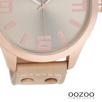 OOZOO Quarzuhr Oozoo Damen Armbanduhr Timepieces Analog, Damenuhr rund, extra groß (ca. 51mm) Lederarmband, Fashion-Style