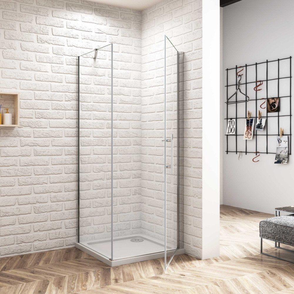 Duschparadies Eckdusche H:185cm 6mm ESG Pendeltür mit Seitenwand Stabilstange Duschkabine, BxT: 76x70 cm, Sicherheitsglas, ebenerdiger Einbau möglich