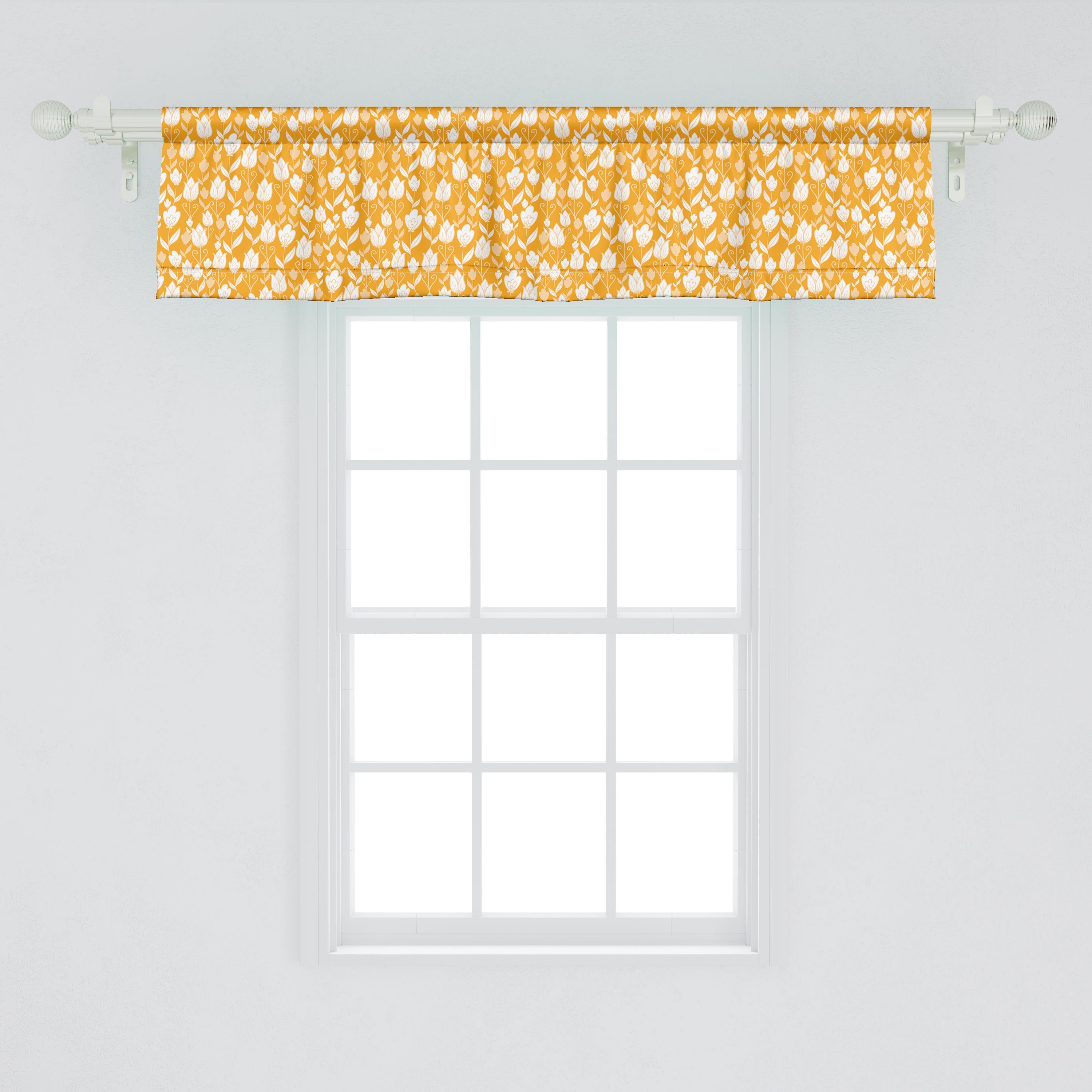 Stangentasche, Dekor Blumen Microfaser, Schlafzimmer Tone Abakuhaus, Küche Volant Vorhang für Marigold Scheibengardine mit auf Blumen