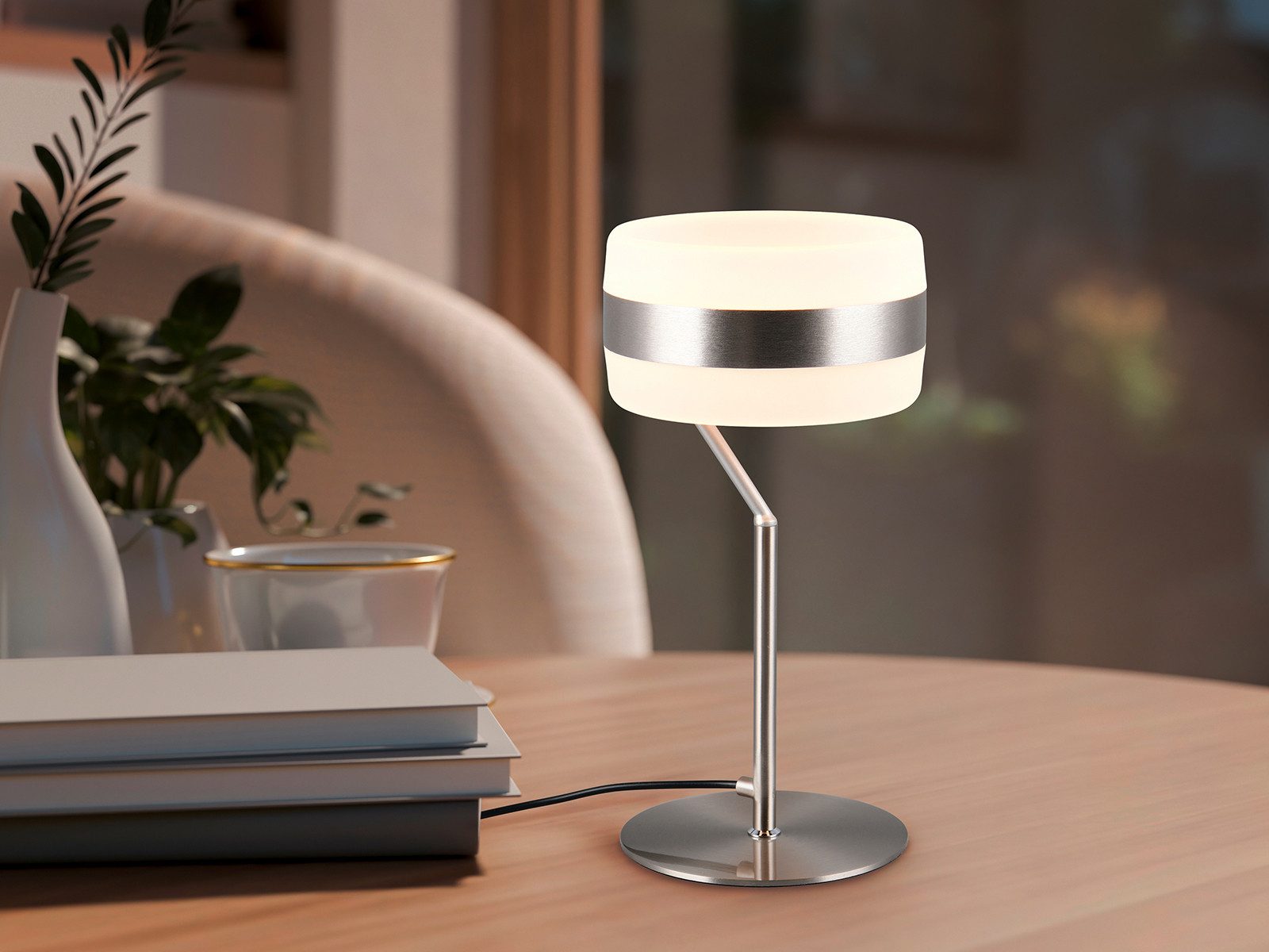 TRIO Leuchten LED Nachttischlampe, Dimmfunktion Lichttemperatur einstellbar, LED fest integriert, Warmweiß, Neutralweiß, 2er Set funktionale Designer Tischlampen dimmbar, Höhe 30cm