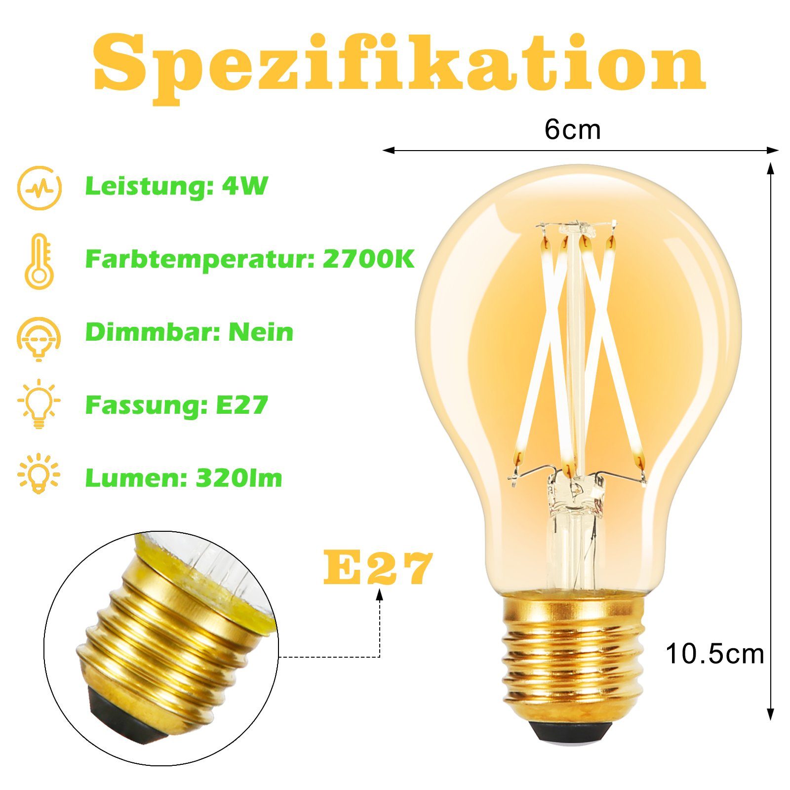 ZMH LED-Leuchtmittel A60 Vintage edison Light Bulb 2700K Schlafzimmer, E27, günstig online kaufen