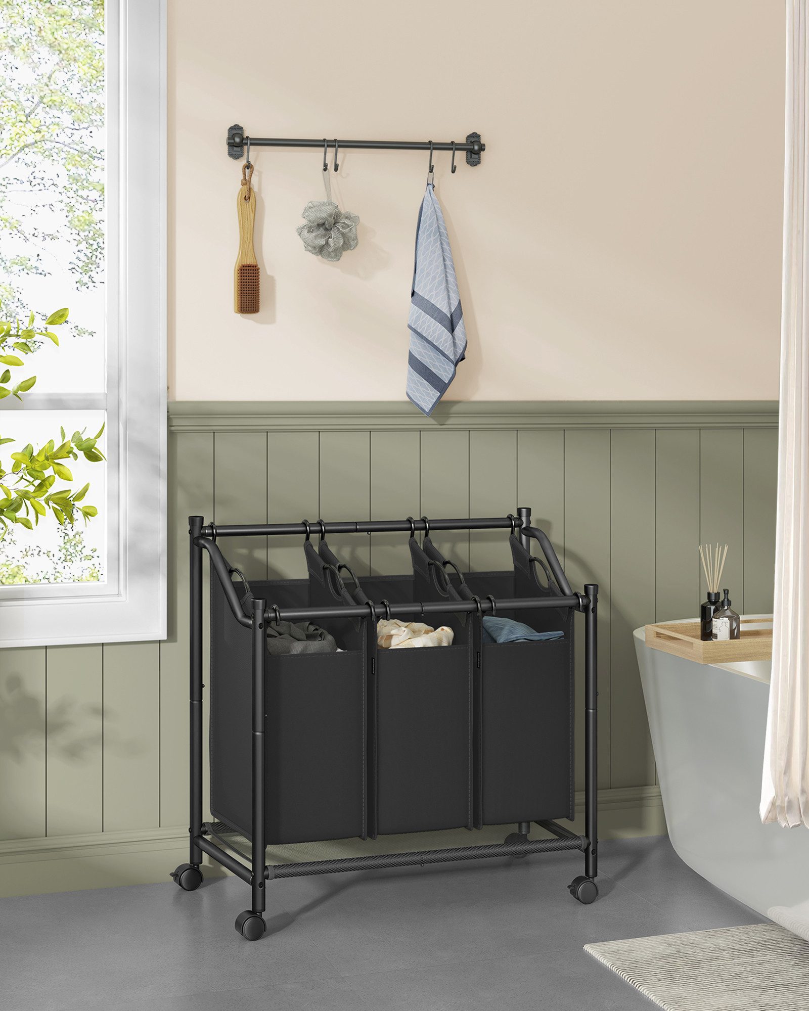 SONGMICS Wäschekorb, mit Rollen, abnehmbaren Wäschesäcken, Wäschewagen, 3 x günstig online kaufen