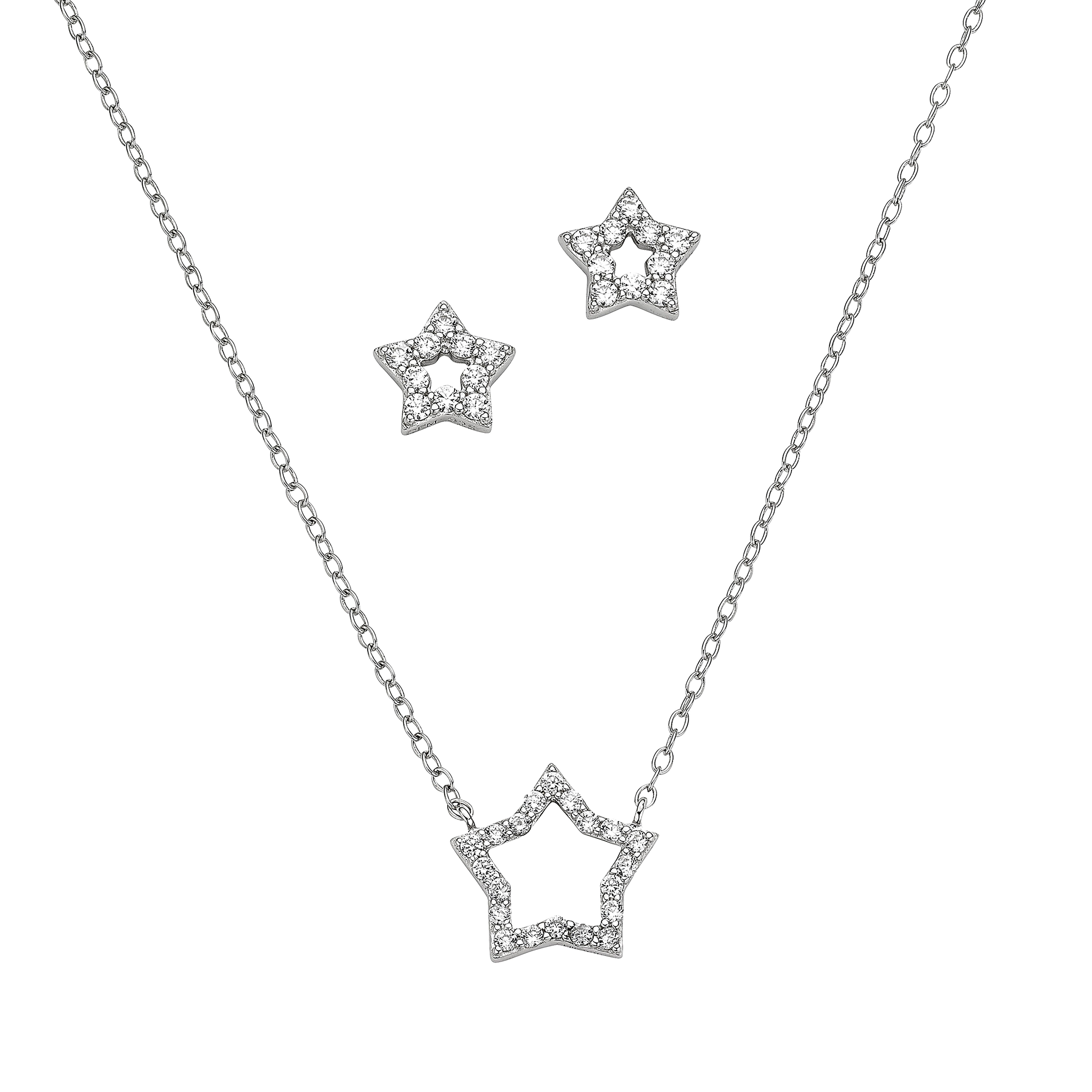 Ohrring und Ketten Set Multipack Schmuck Geschenk Silber 925 Halskette Ohrstecker Stern