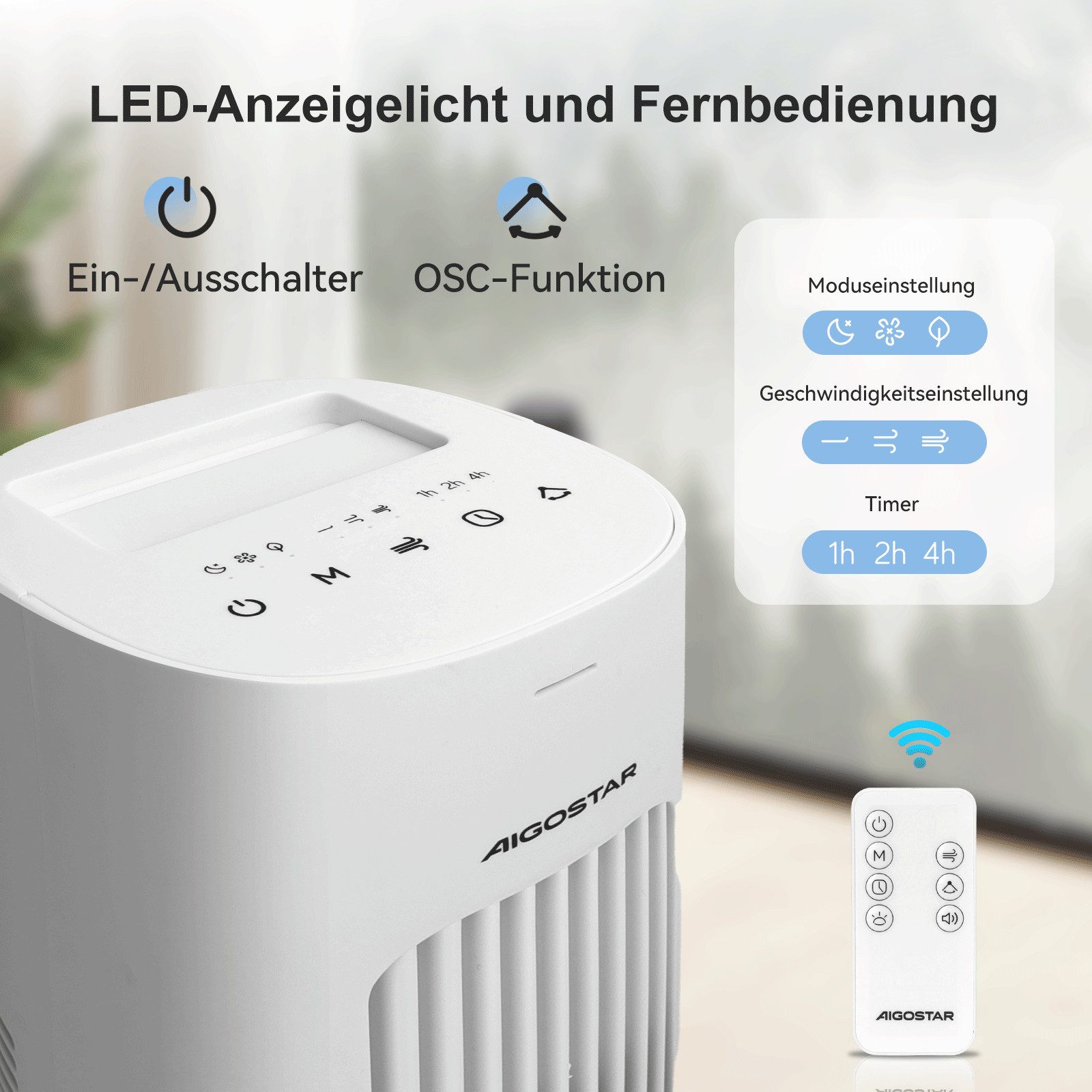 Aigostar Turmventilator Leise Ventilator Standventilator mit günstig online kaufen