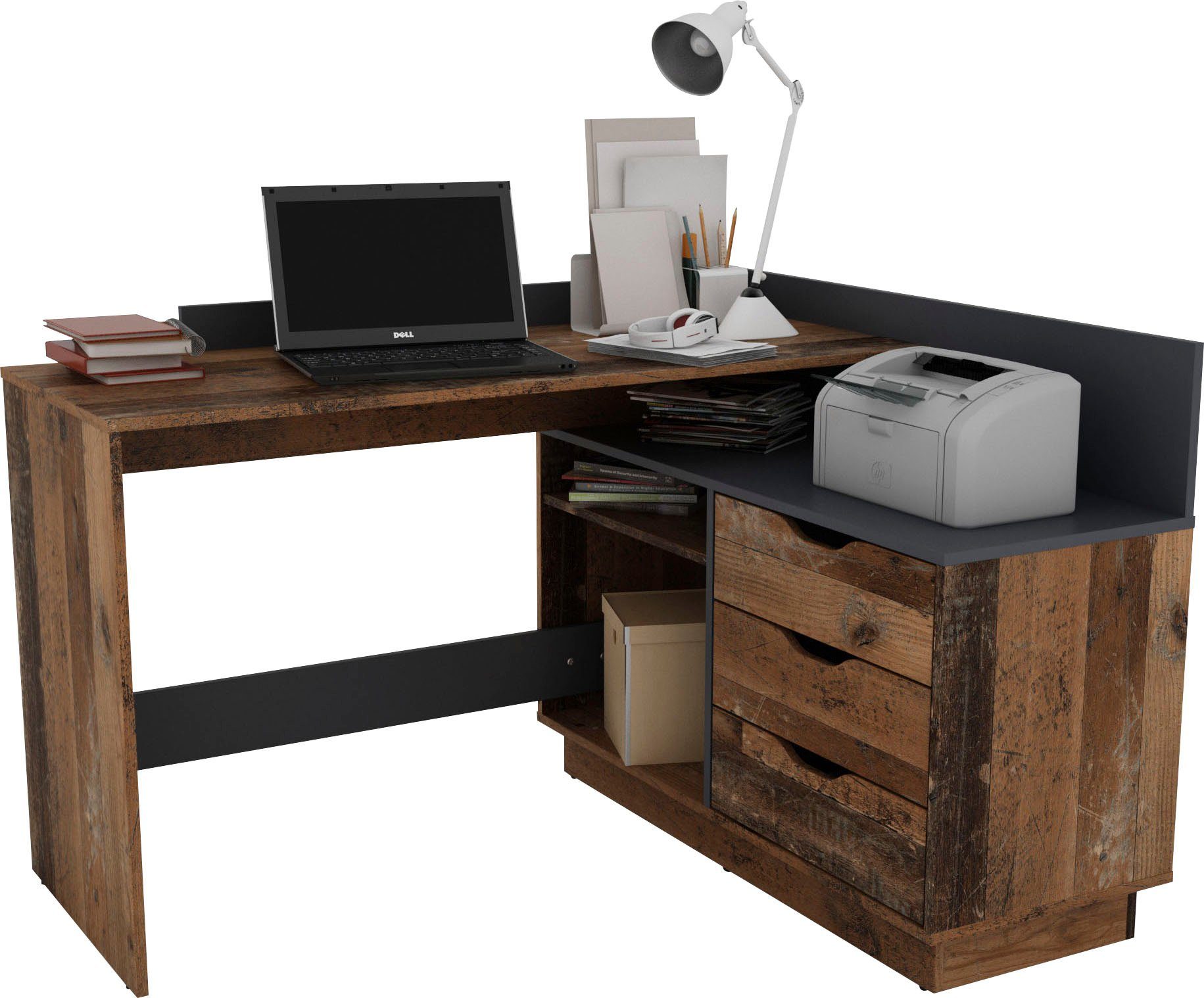 OTTO home Eckschreibtisch Bexley, mit viel Stauraum, Breite 129 cm, rechts oder links montierbar – Bild 5 von 5