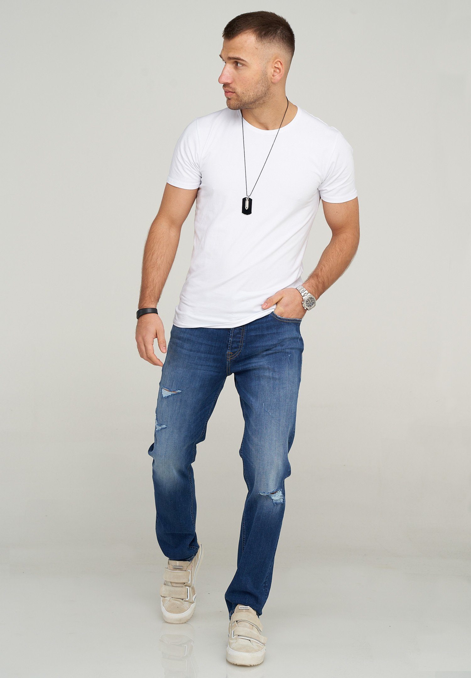 Jack & Jones Slim-fit-Jeans JJITIM JJARIS Herren Hose mit Destroyed Effekte günstig online kaufen