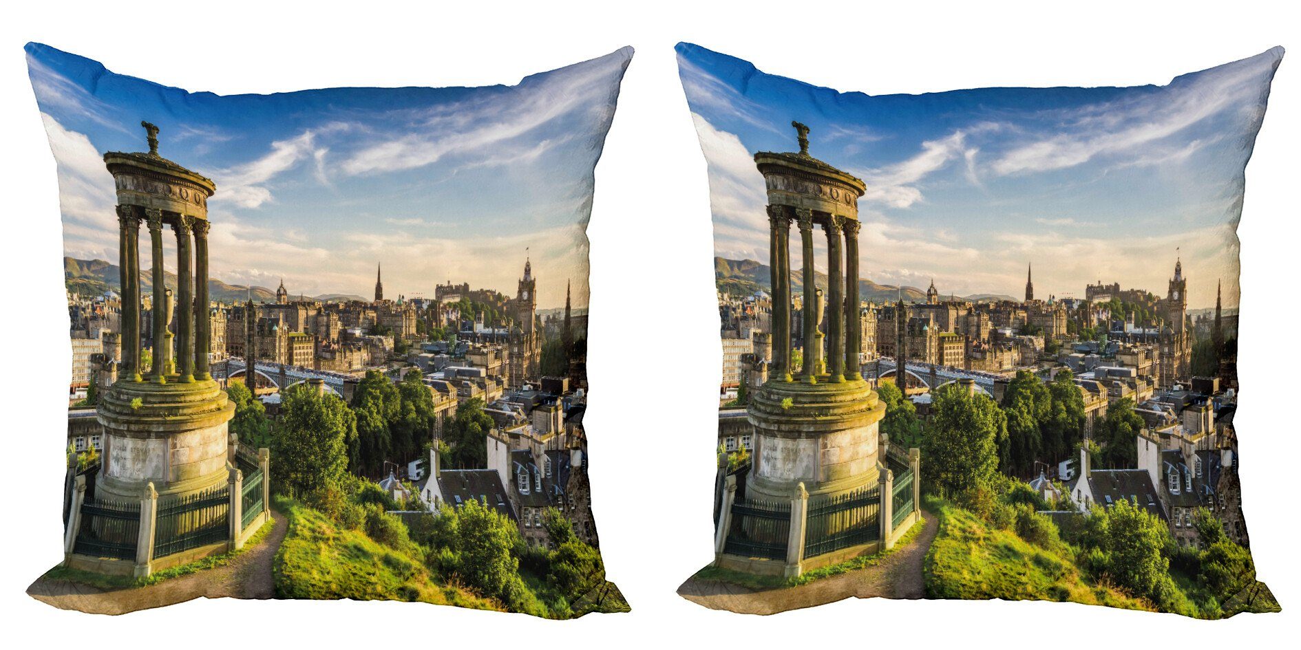 Modern Accent Edinburgh Luftaufnahme Digitaldruck, (2 Doppelseitiger Abakuhaus Kissenbezüge Stück), Stadtansicht