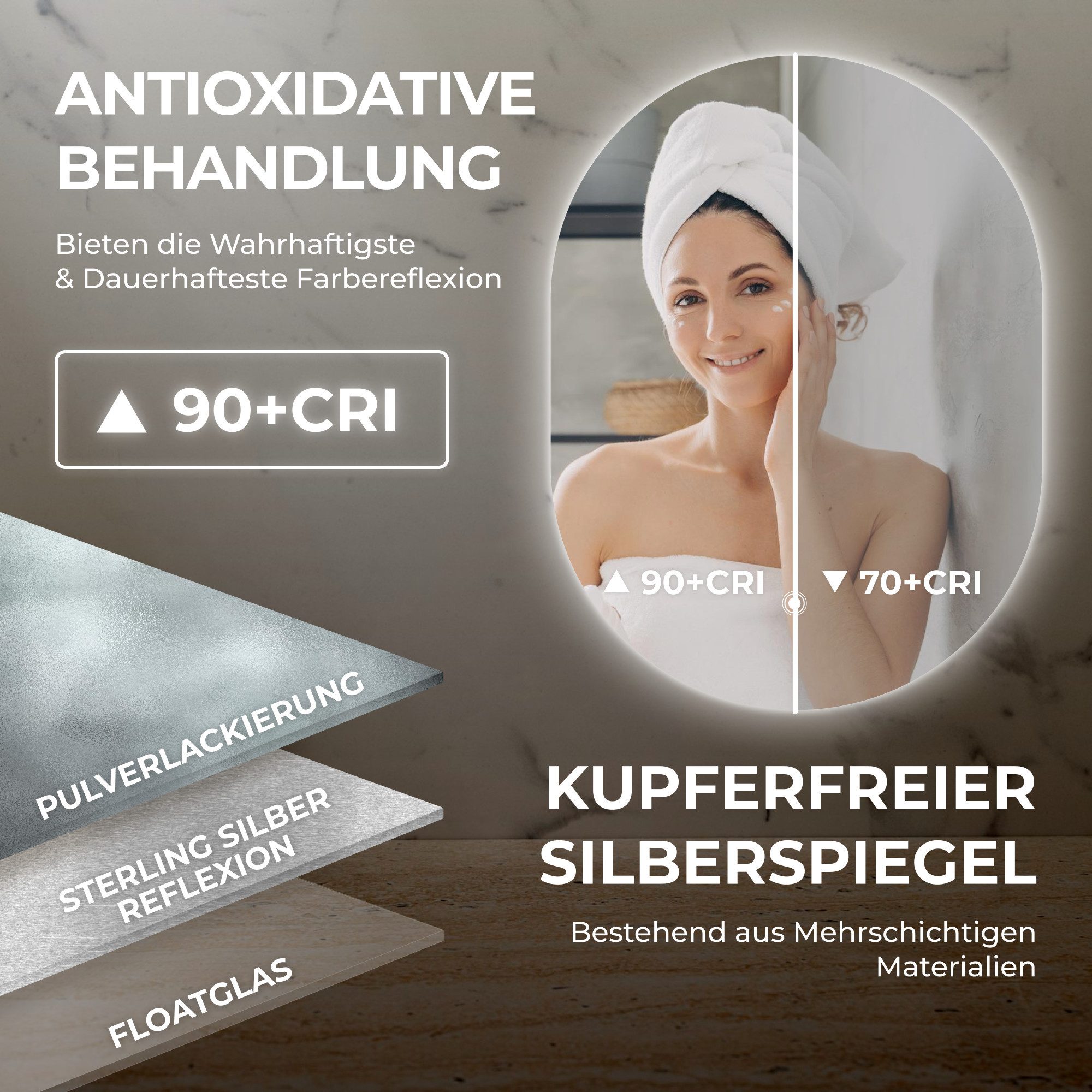Bringer Badspiegel BRS302, Badezimmerspiegel mit Anti-Beschlag und Speicherfunktion