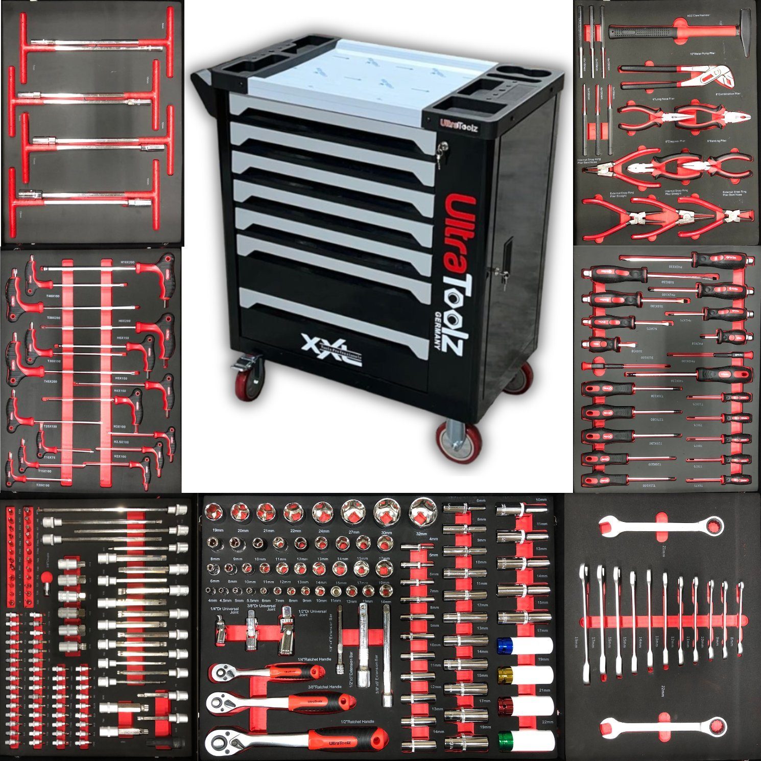 UltraToolz Werkzeugwagen Werkstattwagen befüllt 7/7 Chrom Vanadium Werkzeug günstig online kaufen
