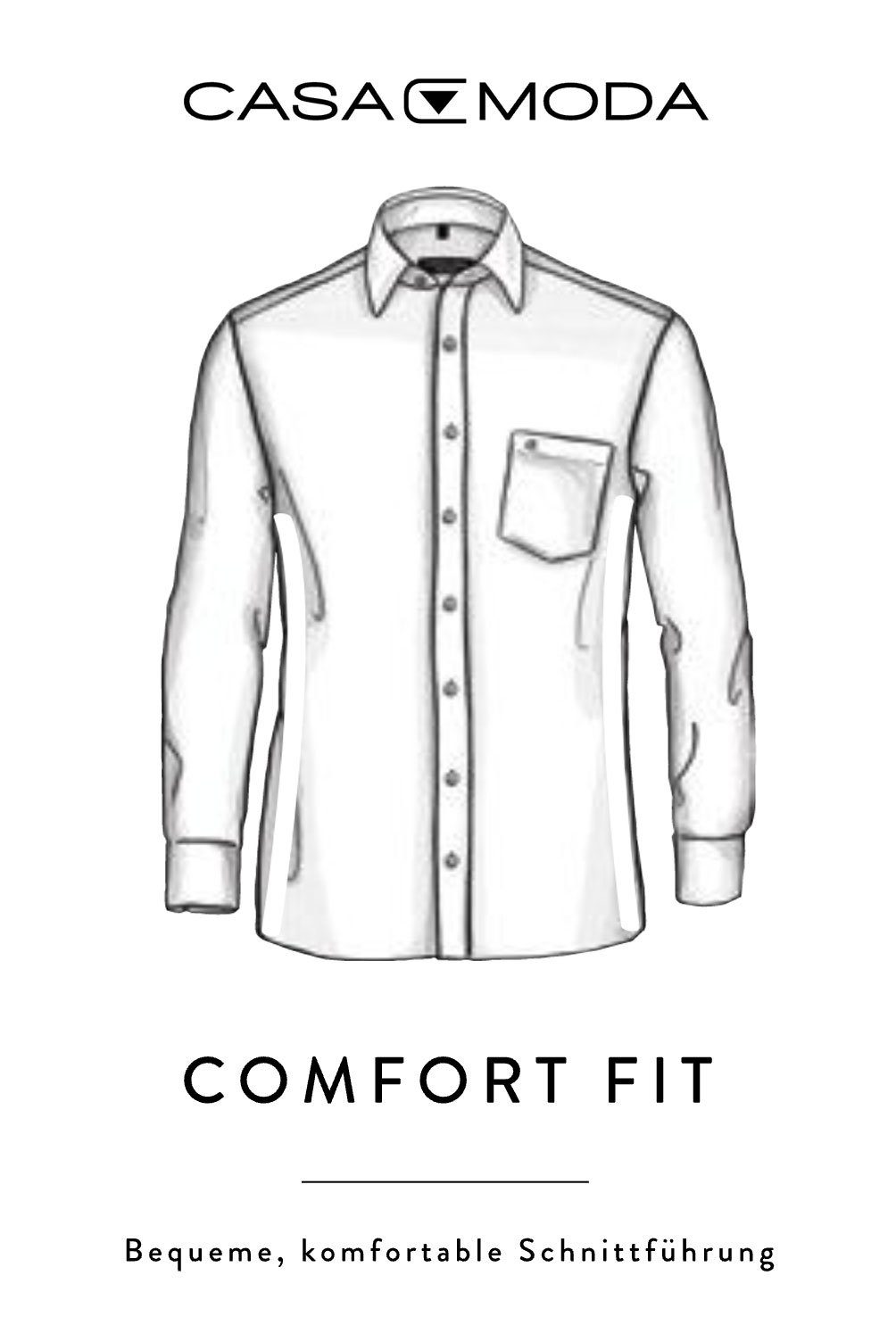 Businesshemd - - - Fit Langarm CASAMODA Businesshemd - Hellgrau Comfort Einfarbig Grau