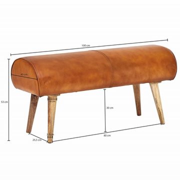 furnicato Sitzbank Echtleder / Massivholz Bank 100x40 cm